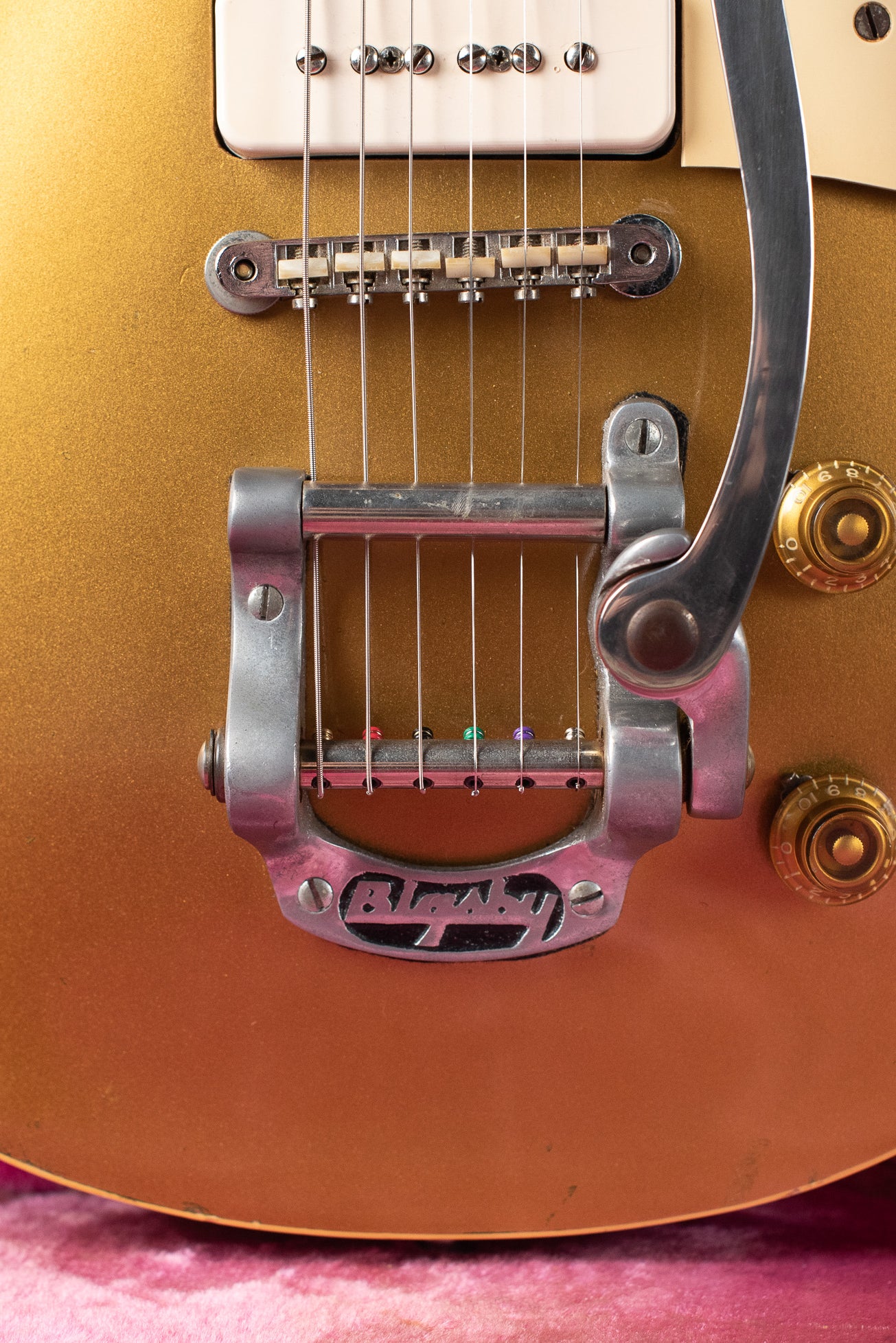 1960s Bigsby B5 tailpiece, Vintage 1955 Gibson Les Paul Model Goldtop factory refinish update 1969