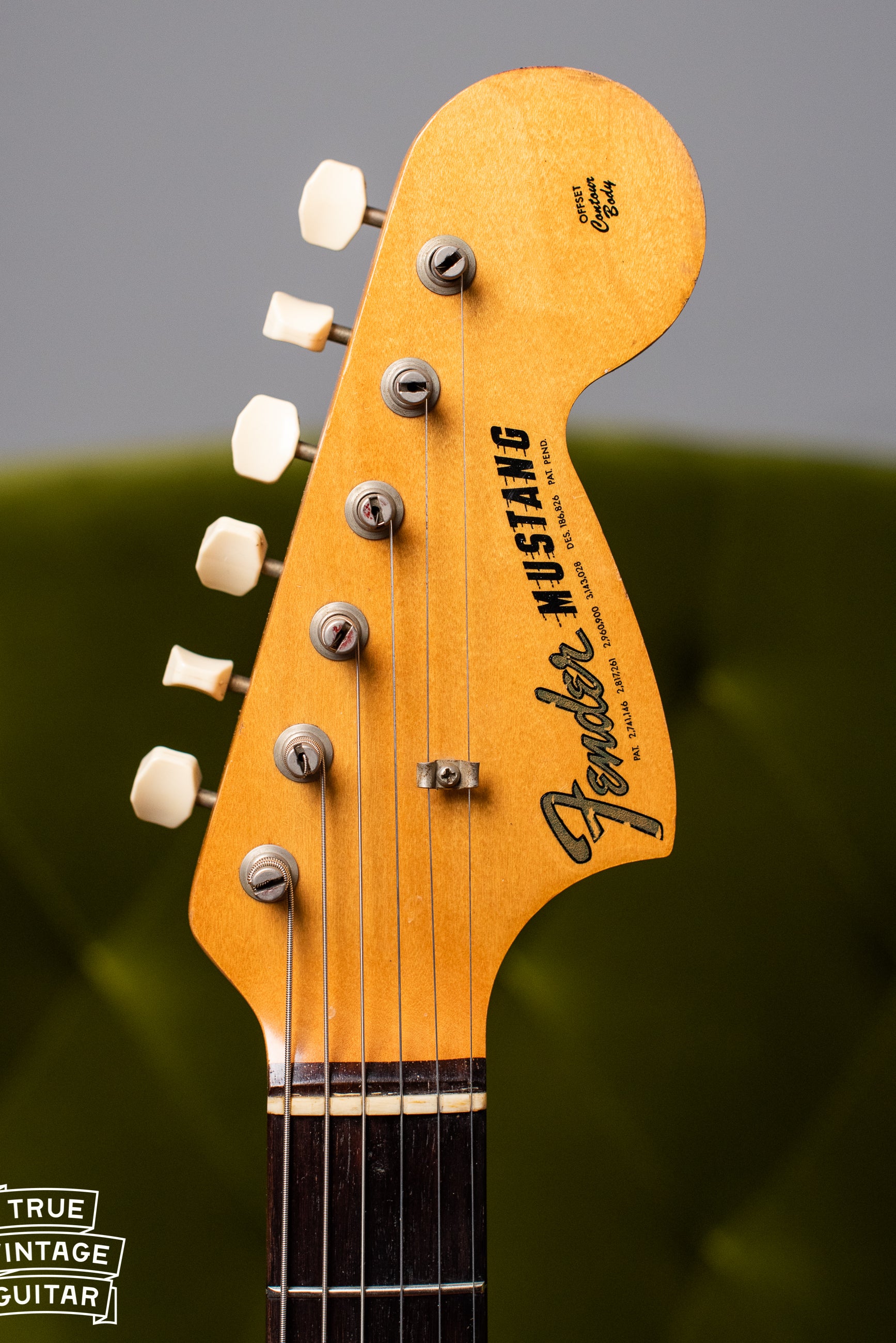 Headstock, Vintage 1966 Fender Mustang Blue