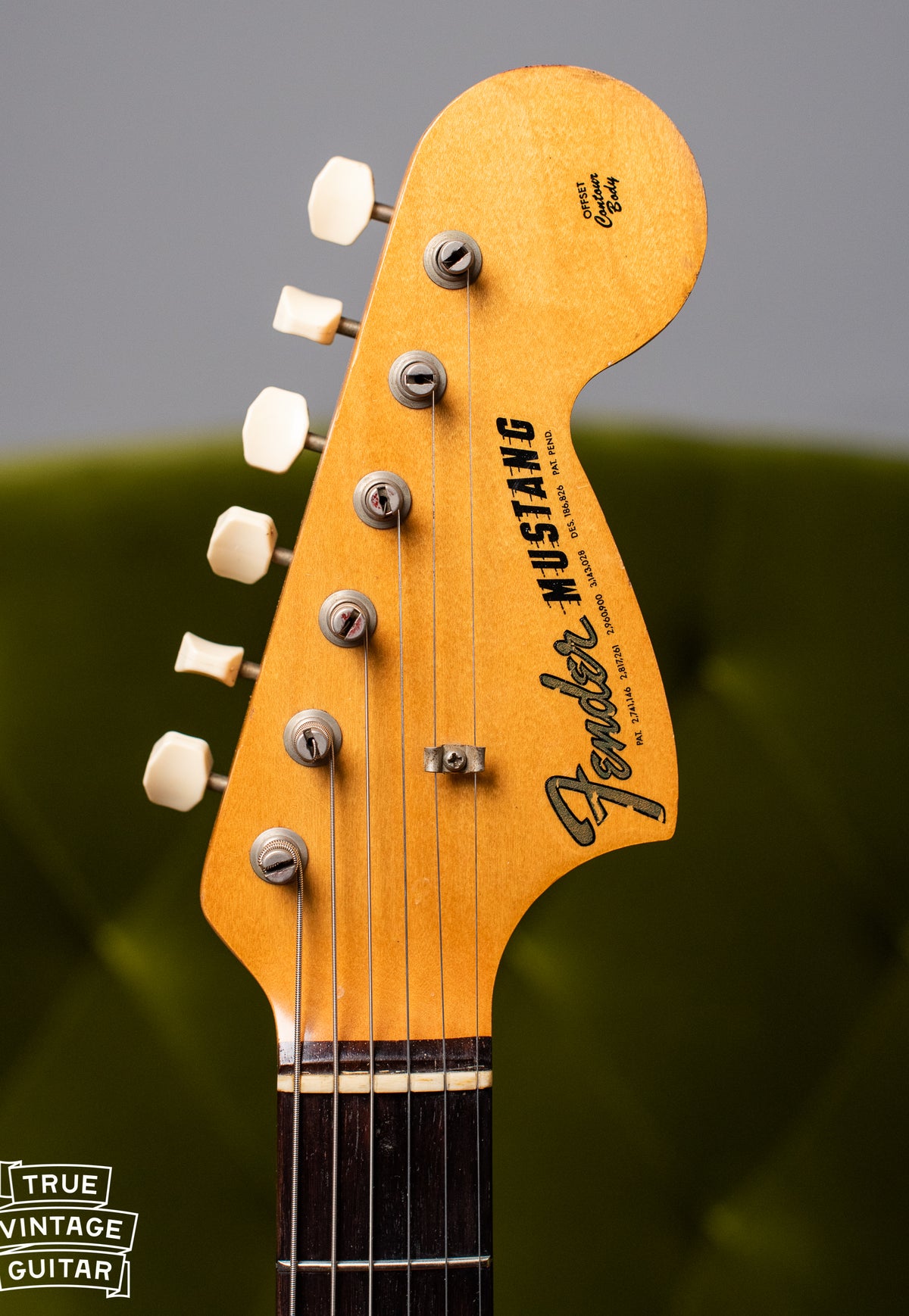 Headstock, Vintage 1966 Fender Mustang Blue