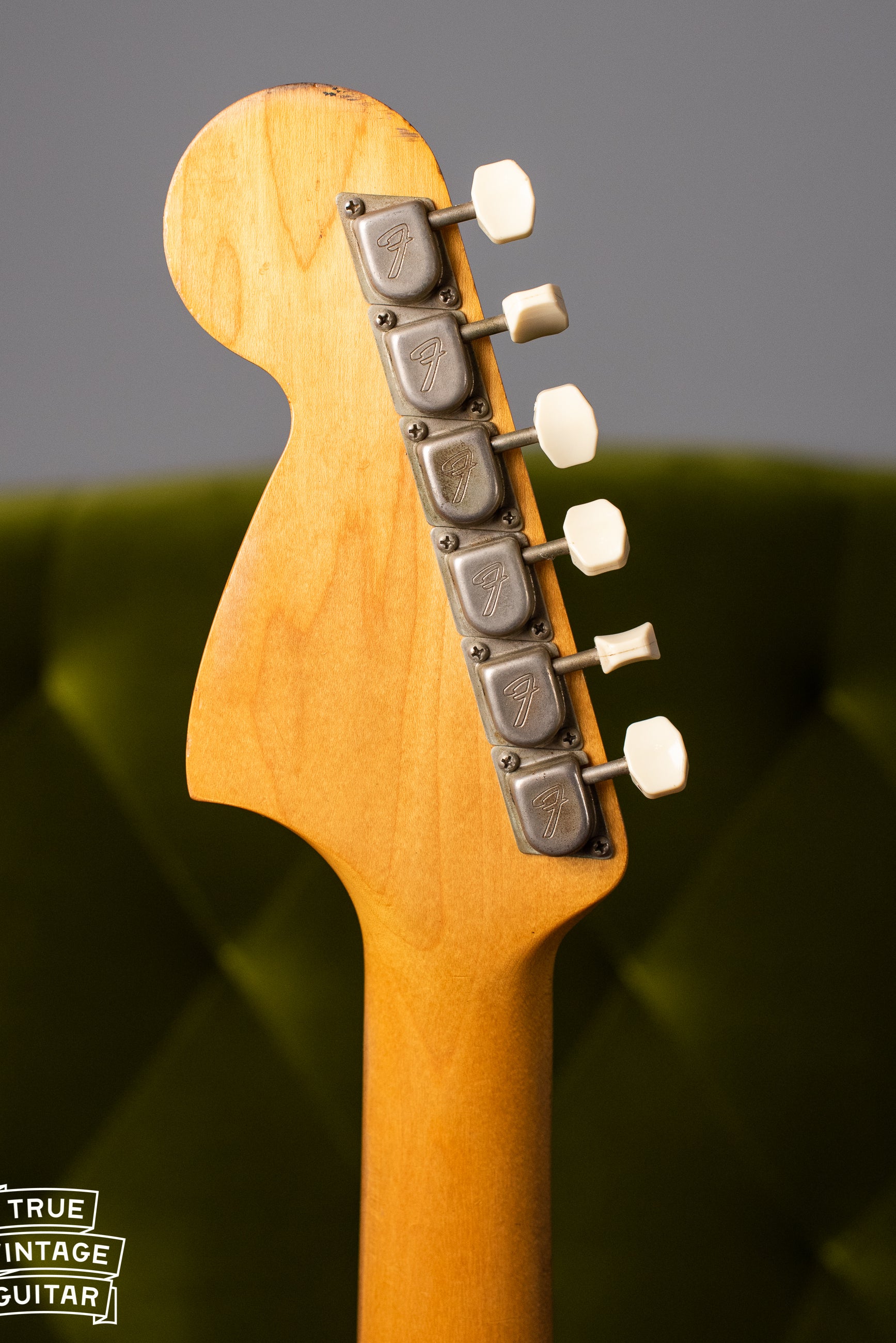 Tuners, back of neck, Vintage 1966 Fender Mustang Blue