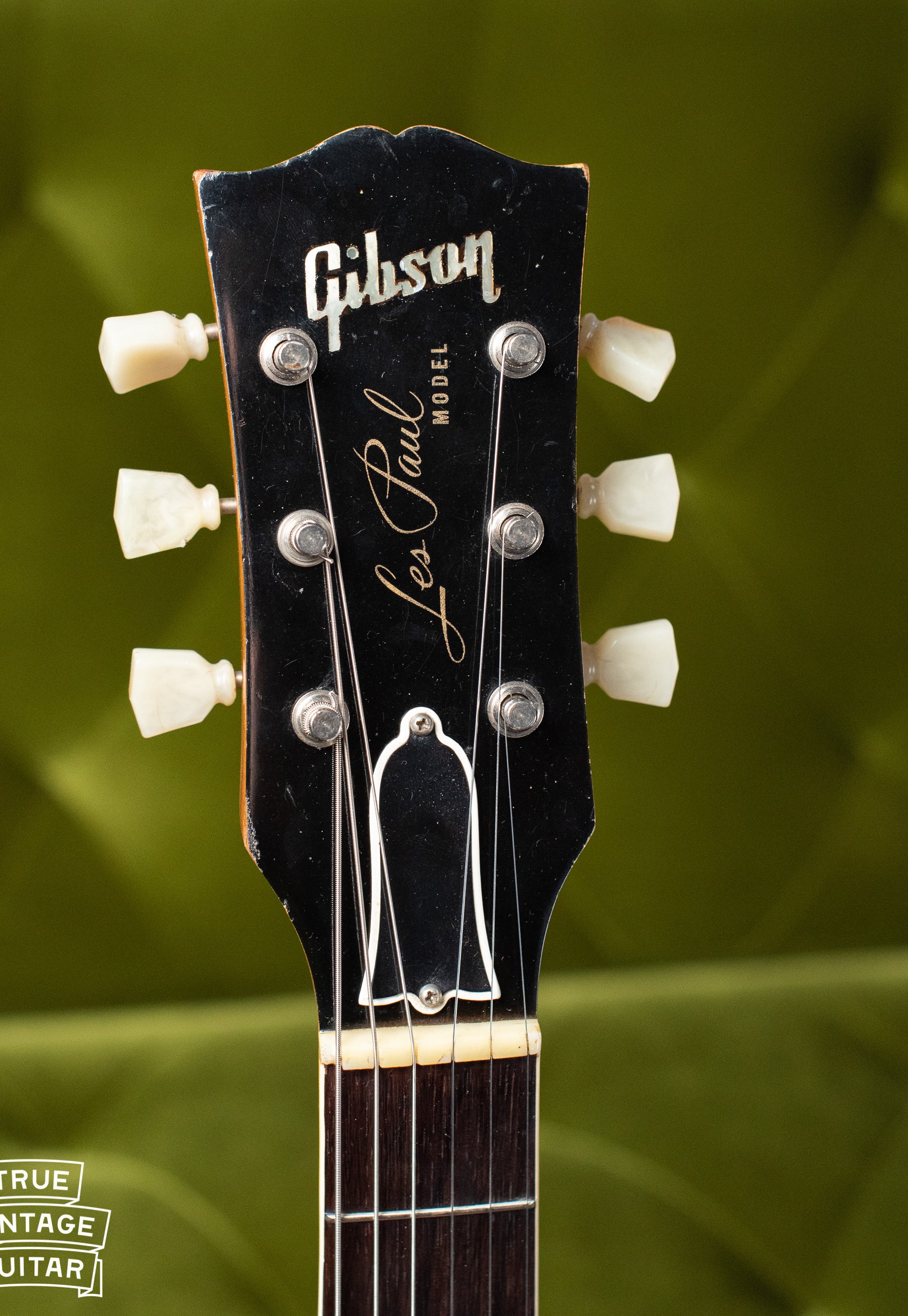 Headstock, Vintage 1955 Gibson Les Paul Model Goldtop factory refinish update 1969