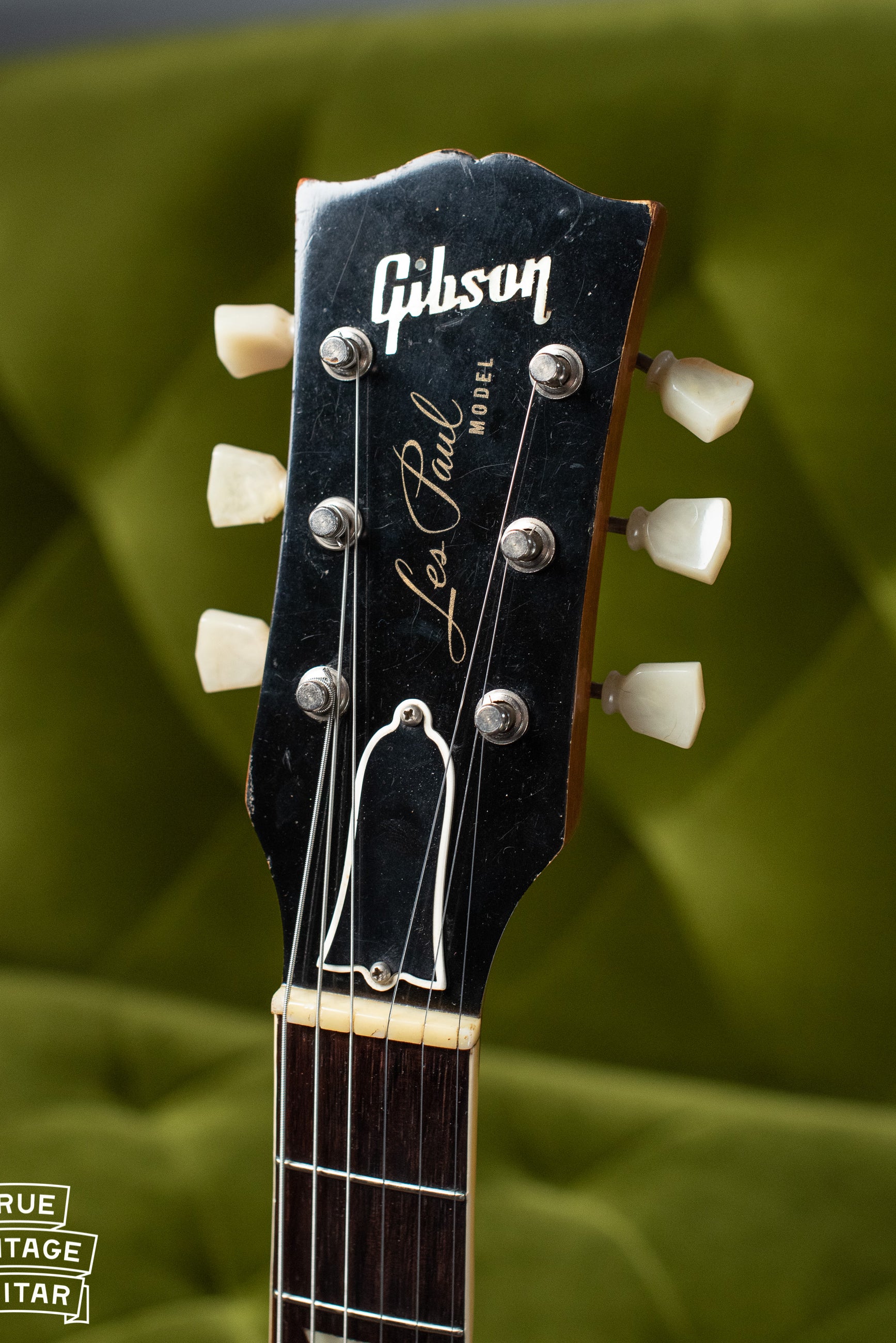 Headstock, Vintage 1955 Gibson Les Paul Model Goldtop factory refinish update 1969