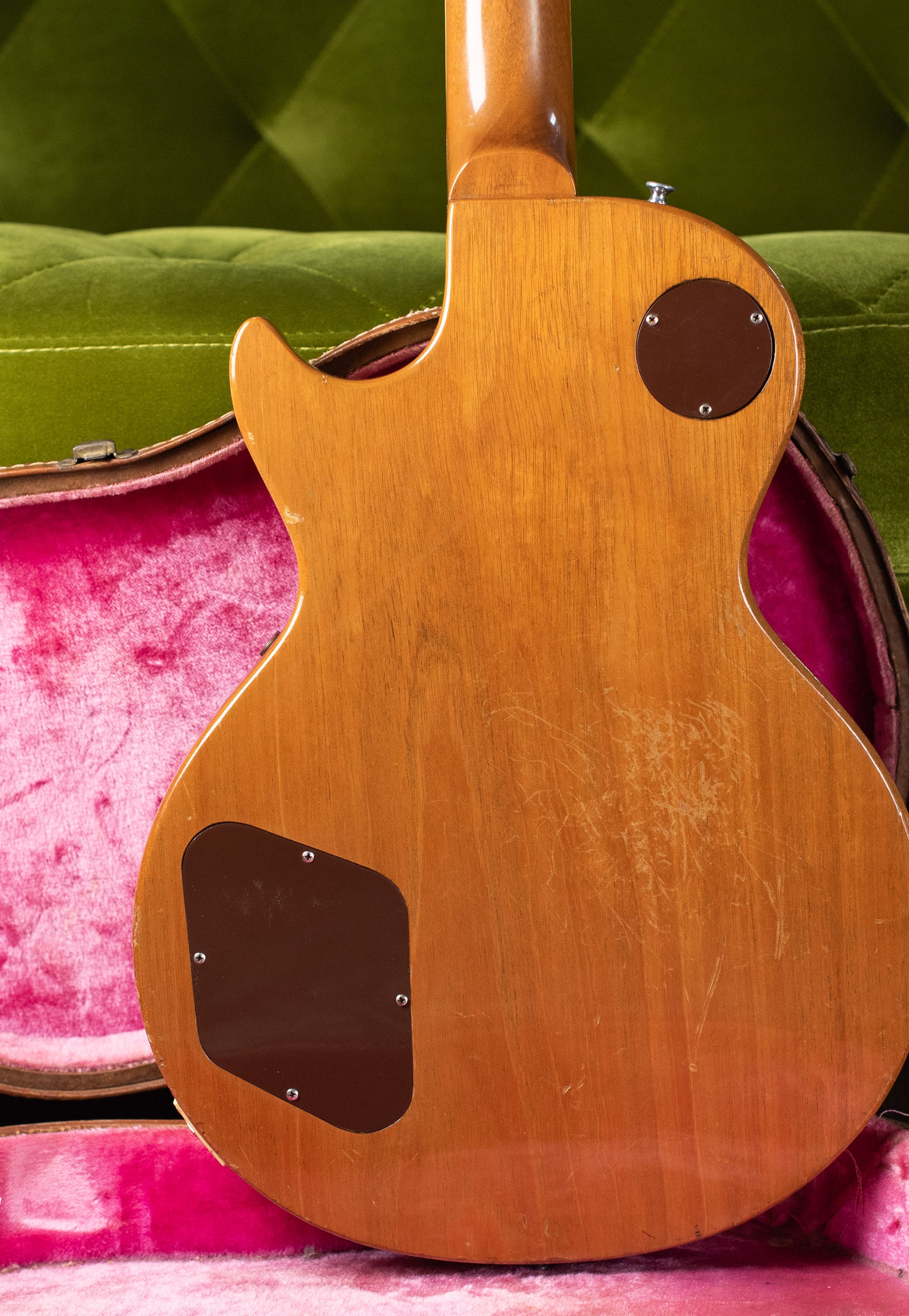 Mahogany back, Vintage 1955 Gibson Les Paul Model Goldtop factory refinish update 1969