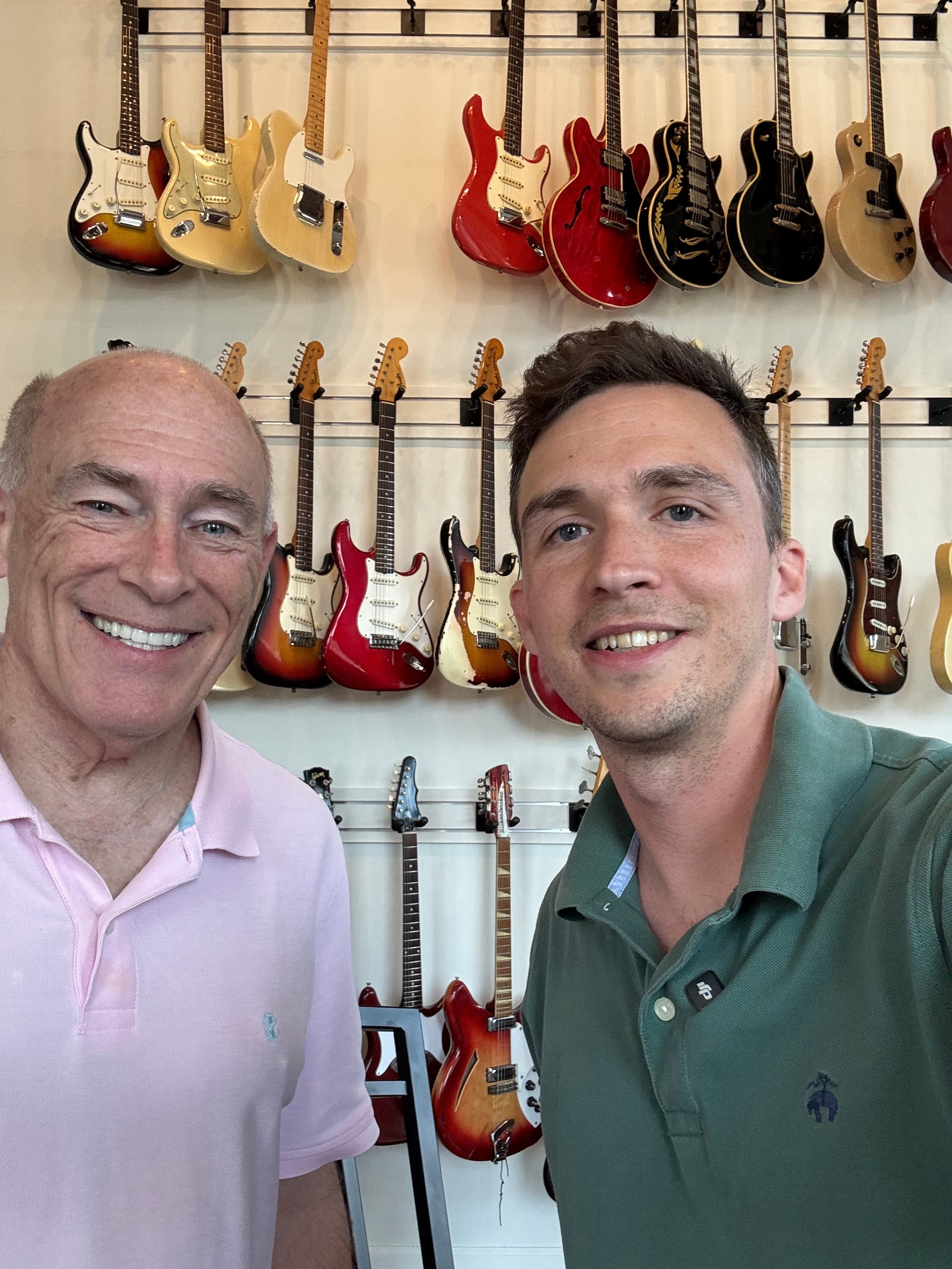 James Spann interviewing John Shults at True Vintage Guitar in Birmingham Alabama