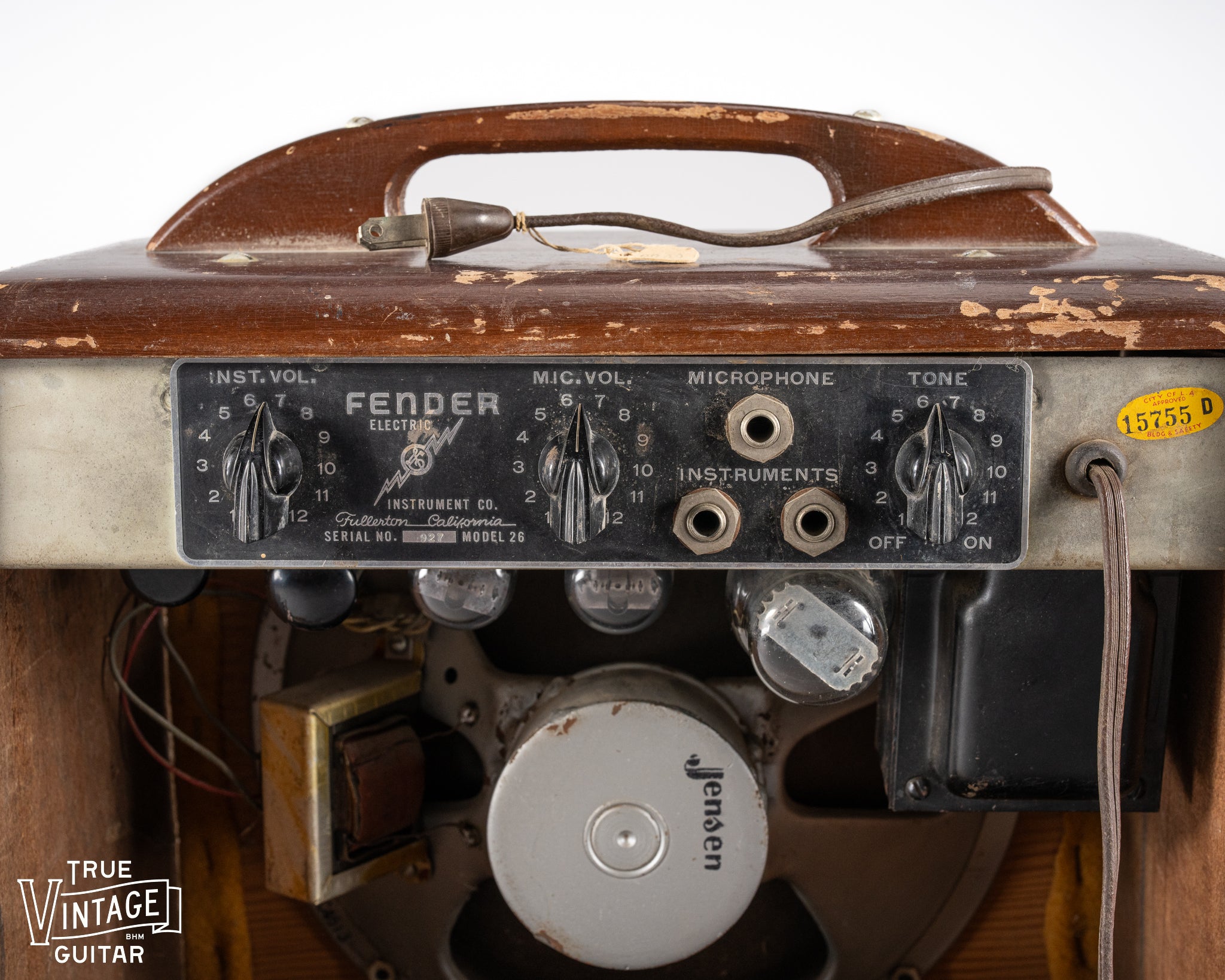 Targa Metallica Vintage Fender 1946 Con Testa Di Chitarra 30,5x20,3 Cm Per Parete