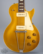 front of 1952 Gibson Les Paul Goldtop guitar body p90 pickups checking  switch tip fretboard inlays binding