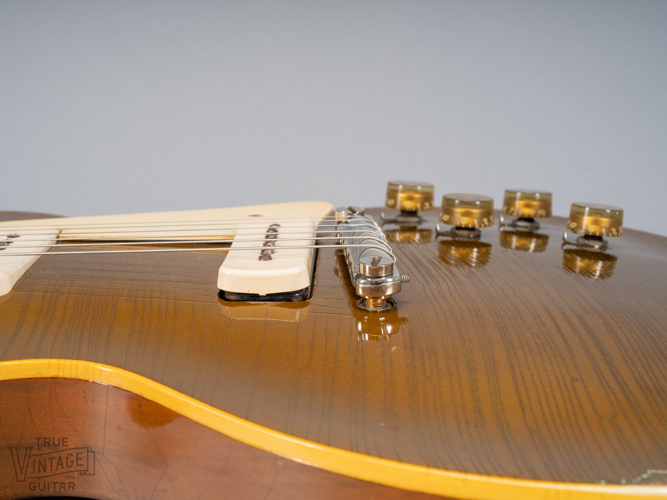 This image shows how the bridge posts should have perfect geometry on a 1954 Gibson Les Paul goldtop