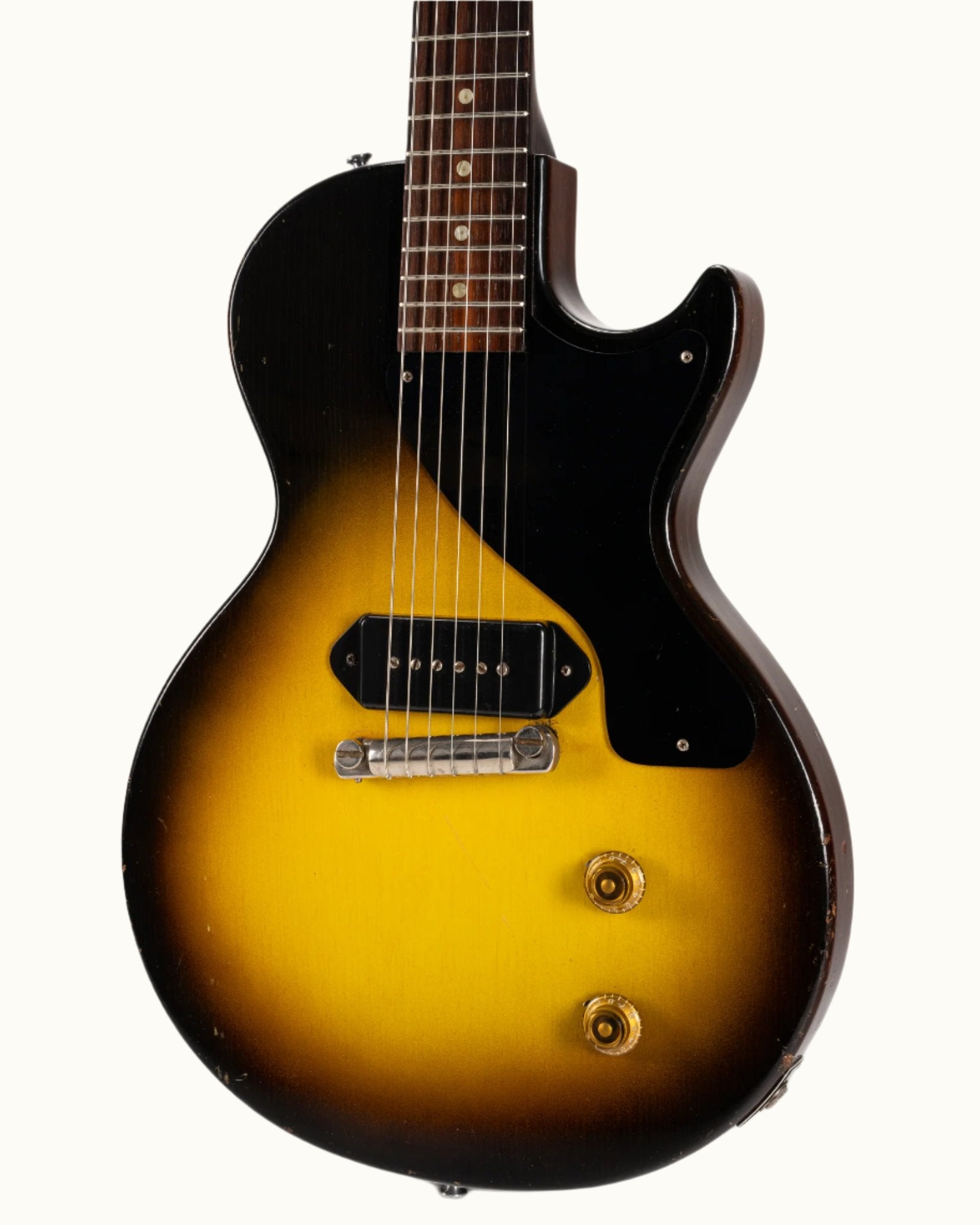 1956 Gibson Les Paul Junior original vintage guitar with Sunburst finish, wrap tail bridge, and single cutaway body style.