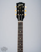 Front of 1956 Gibson Les Paul Special TV Yellow guitar neck, fretboard, headstock, Gibson logo, nut