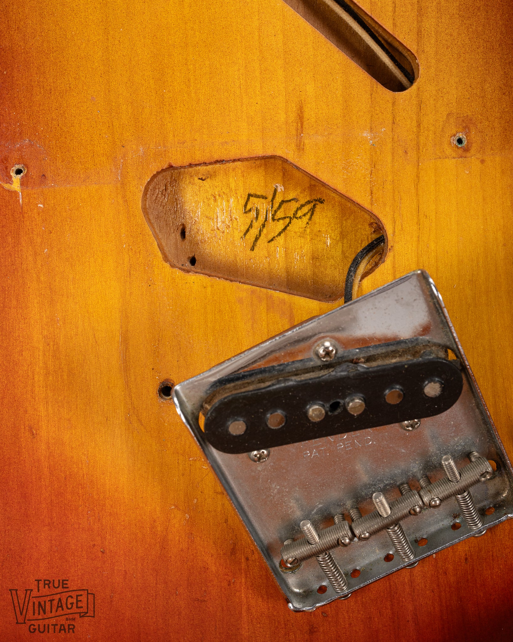 1959 Fender Custom Telecaster Sunburst Bridge pickup control cavity