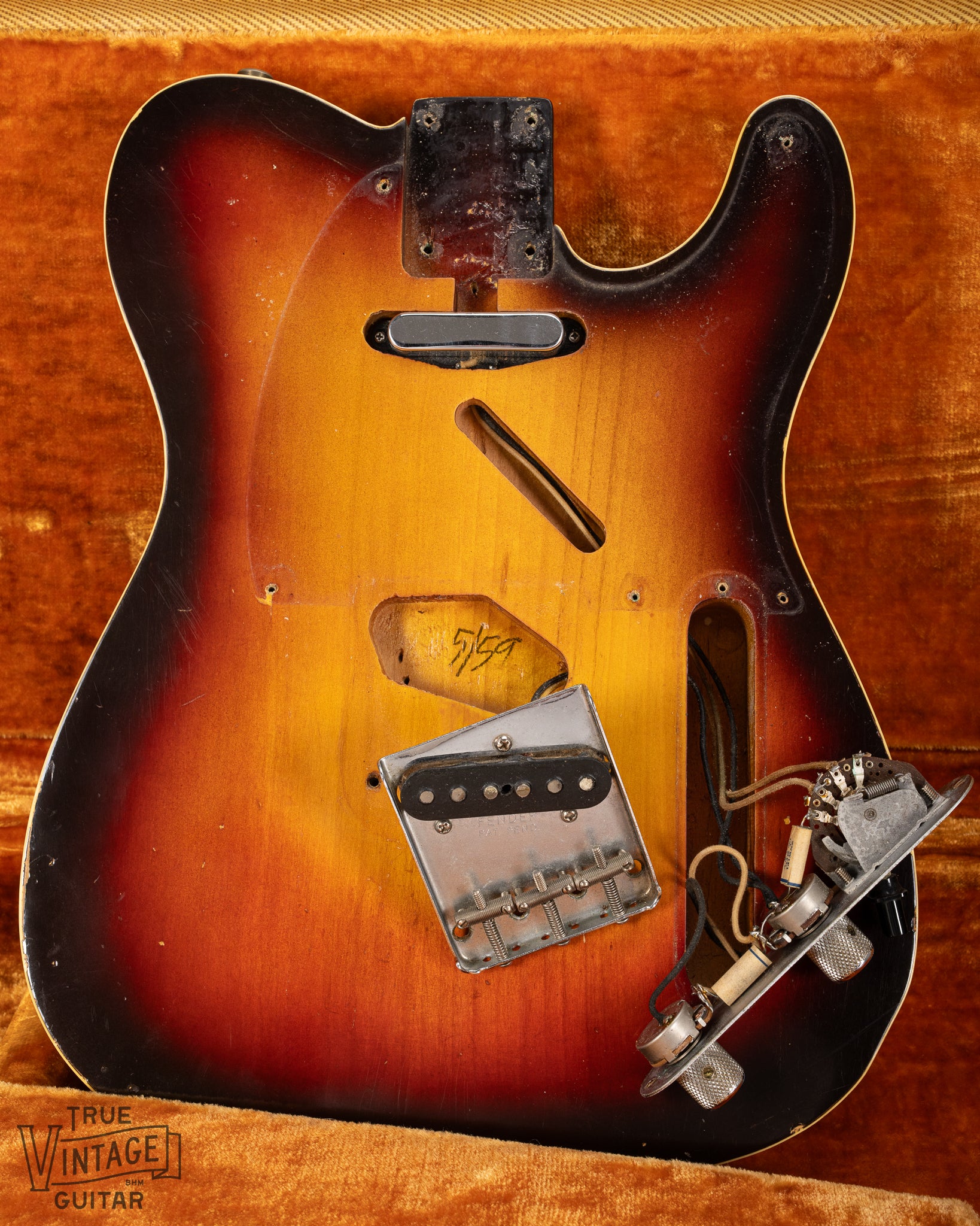 1959 Fender Custom Telecaster Sunburst Underneath pickguard and control cavities 