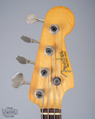 front of 1959 Fender Precision Bass P Bass Sunburst headstock and logo