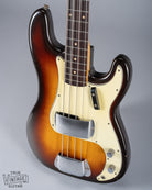 front of 1959 Fender Precision Bass P Bass Sunburst pickguard pickup and bridge chrome cover neck fretboard Three Layer Nitrate Mint Pick Guard