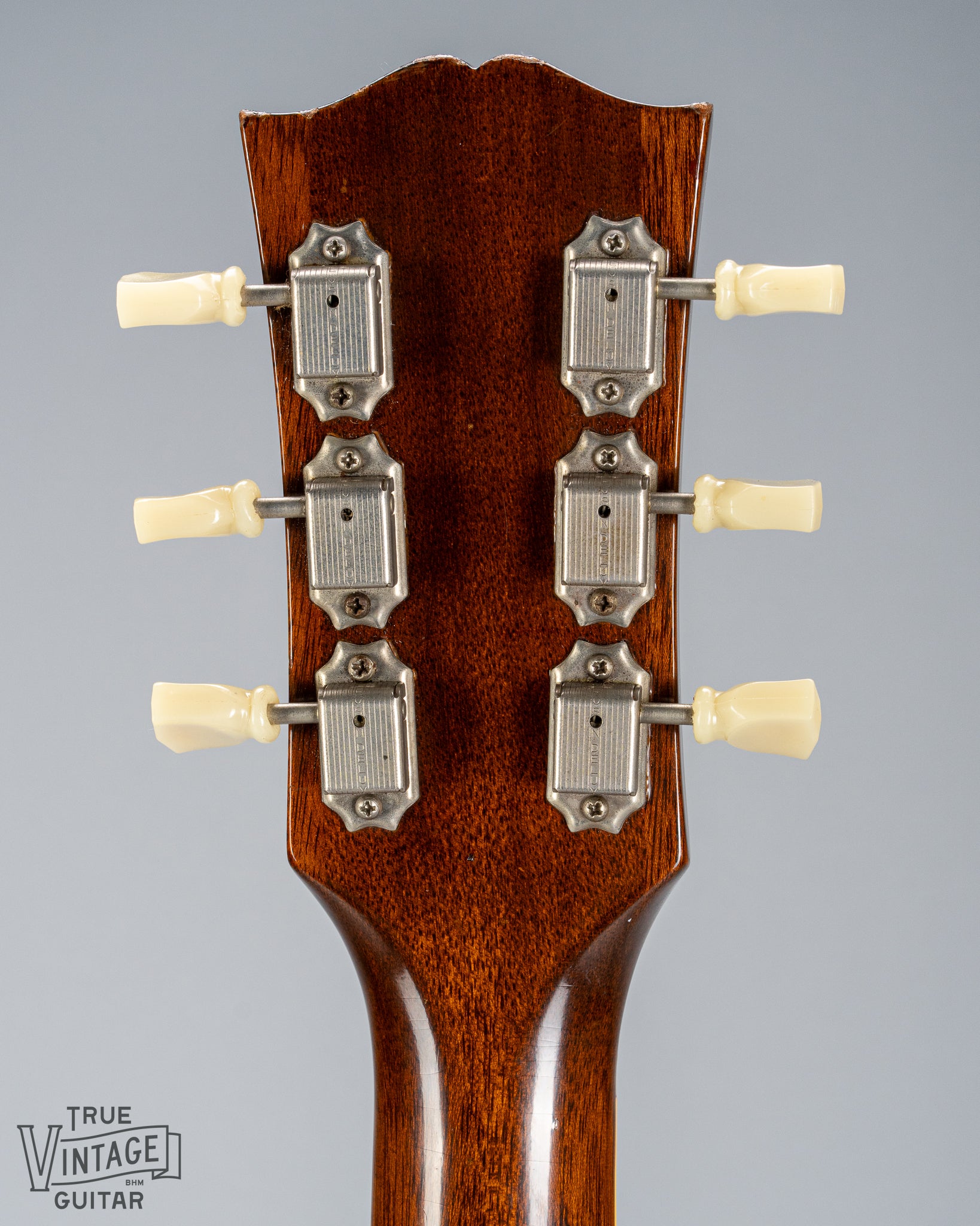 Back of headstock of 1959 Gibson ES-335 with reproduction Kluson tuners