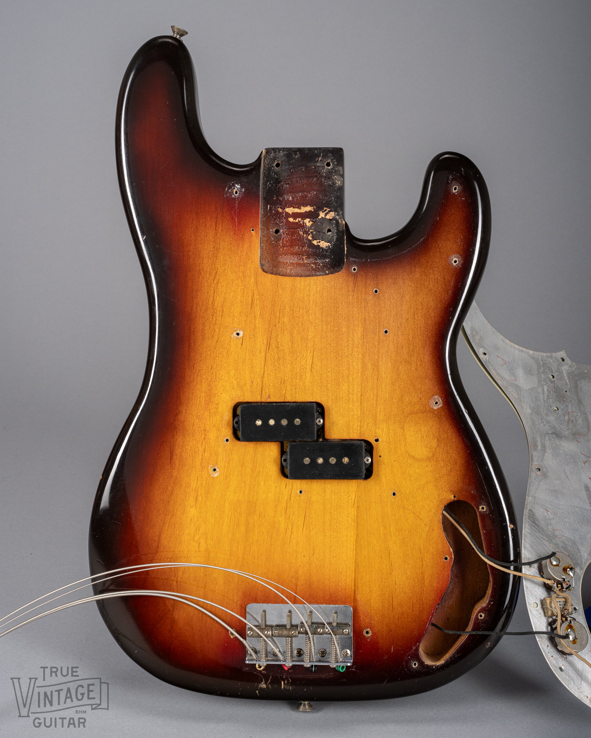 1959 Fender Precision Bass Sunburst Screw holes original pickups neck pocket control cavity 