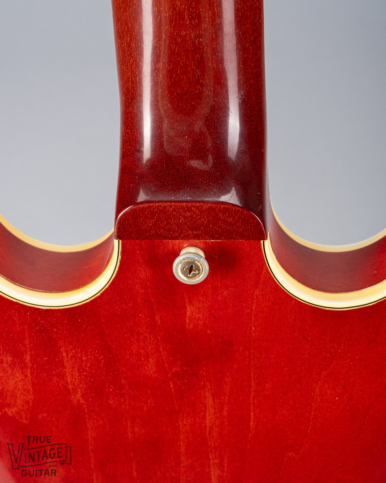 1959 Gibson ES-355 T Mono Cherry Watermelon red guitar neck heel joint