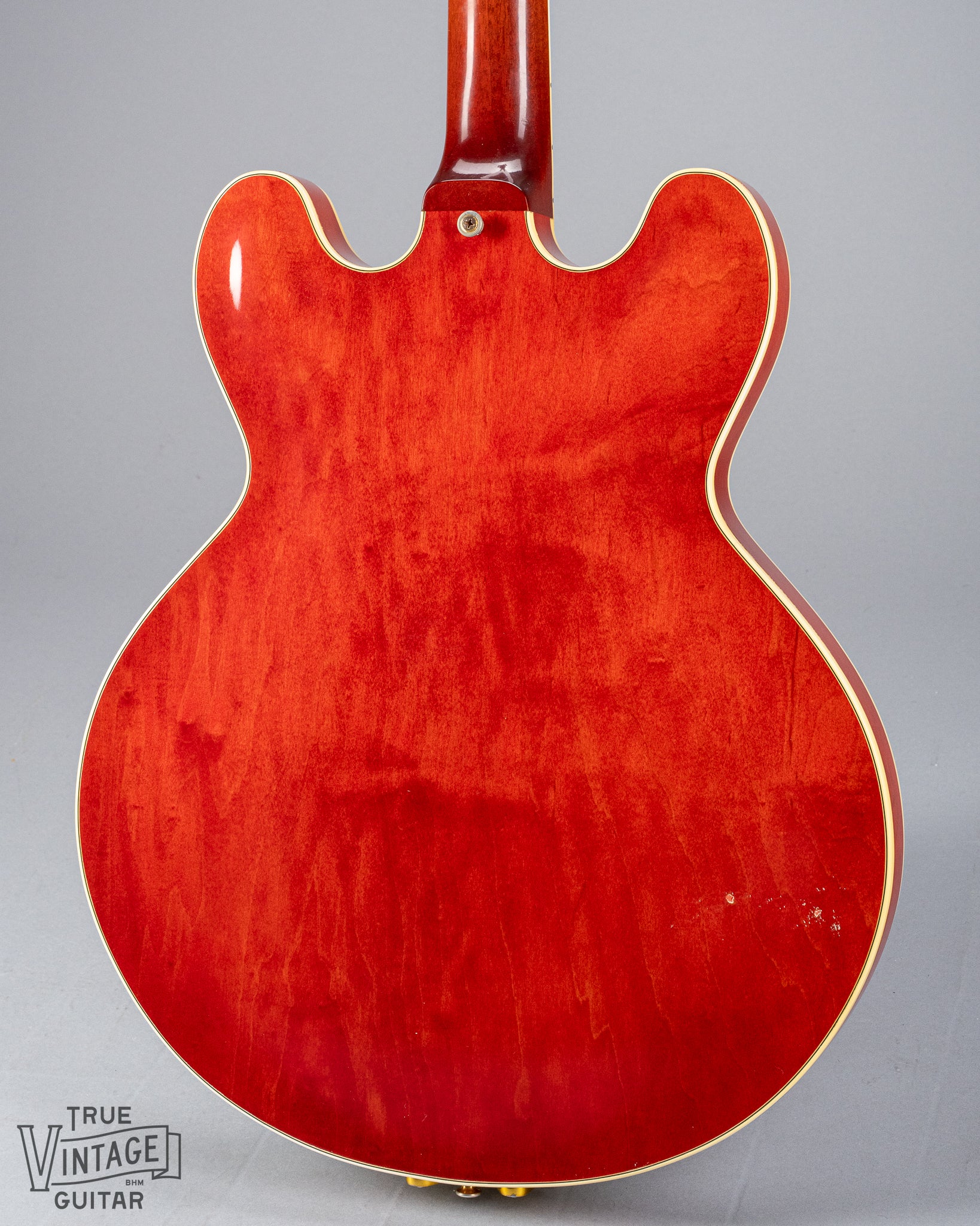 1959 Gibson ES-355 T Mono Cherry Watermelon red guitar back of body 