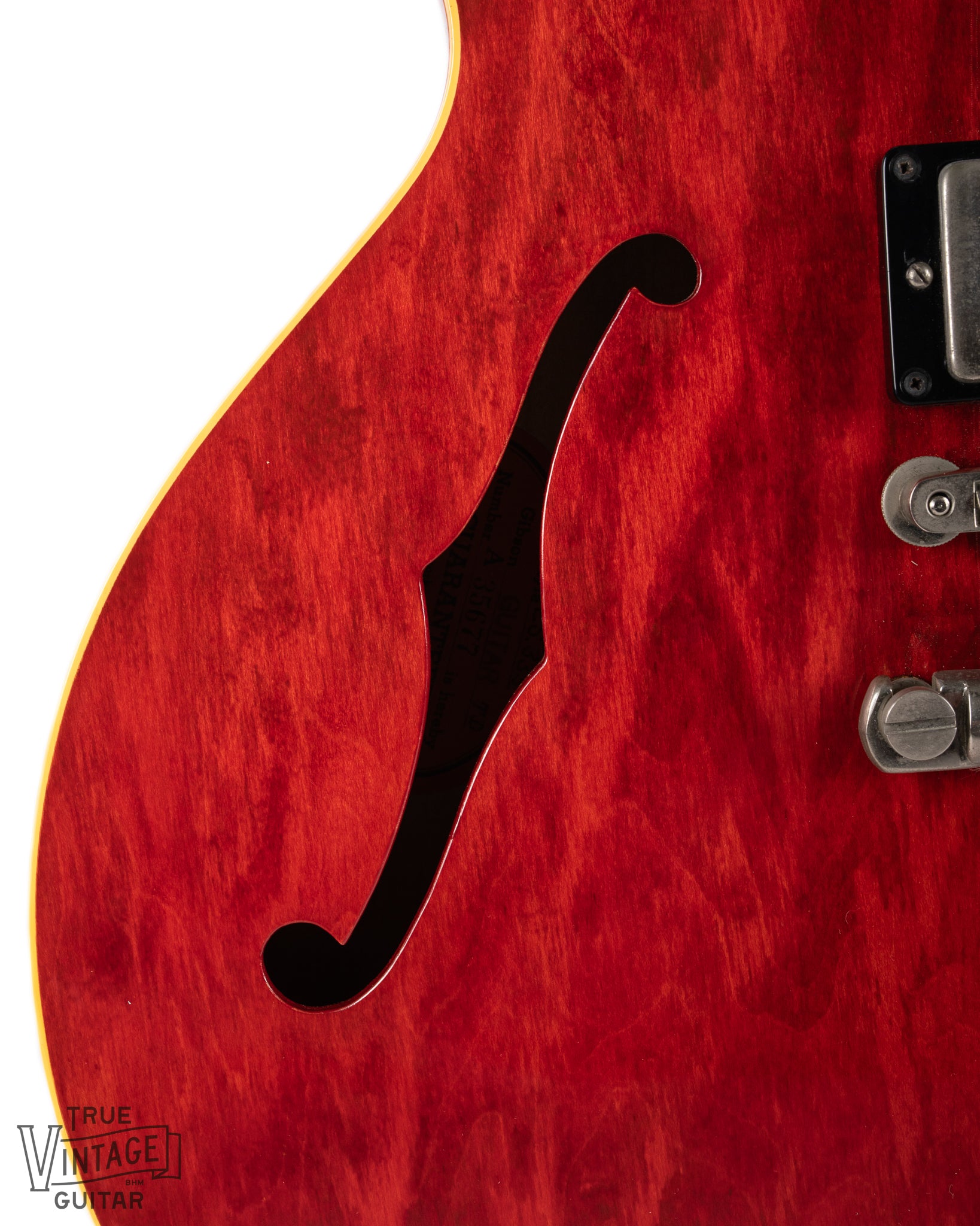 Cherry Red 1960 Gibson ES-335 Front Left F-Hole