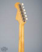 back of 1960 Fender Musicmaster desert sand guitar neck and headstock tuners