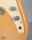 Front of 1960 Fender Musicmaster desert sand guitar body volume tone controls single coil pickup