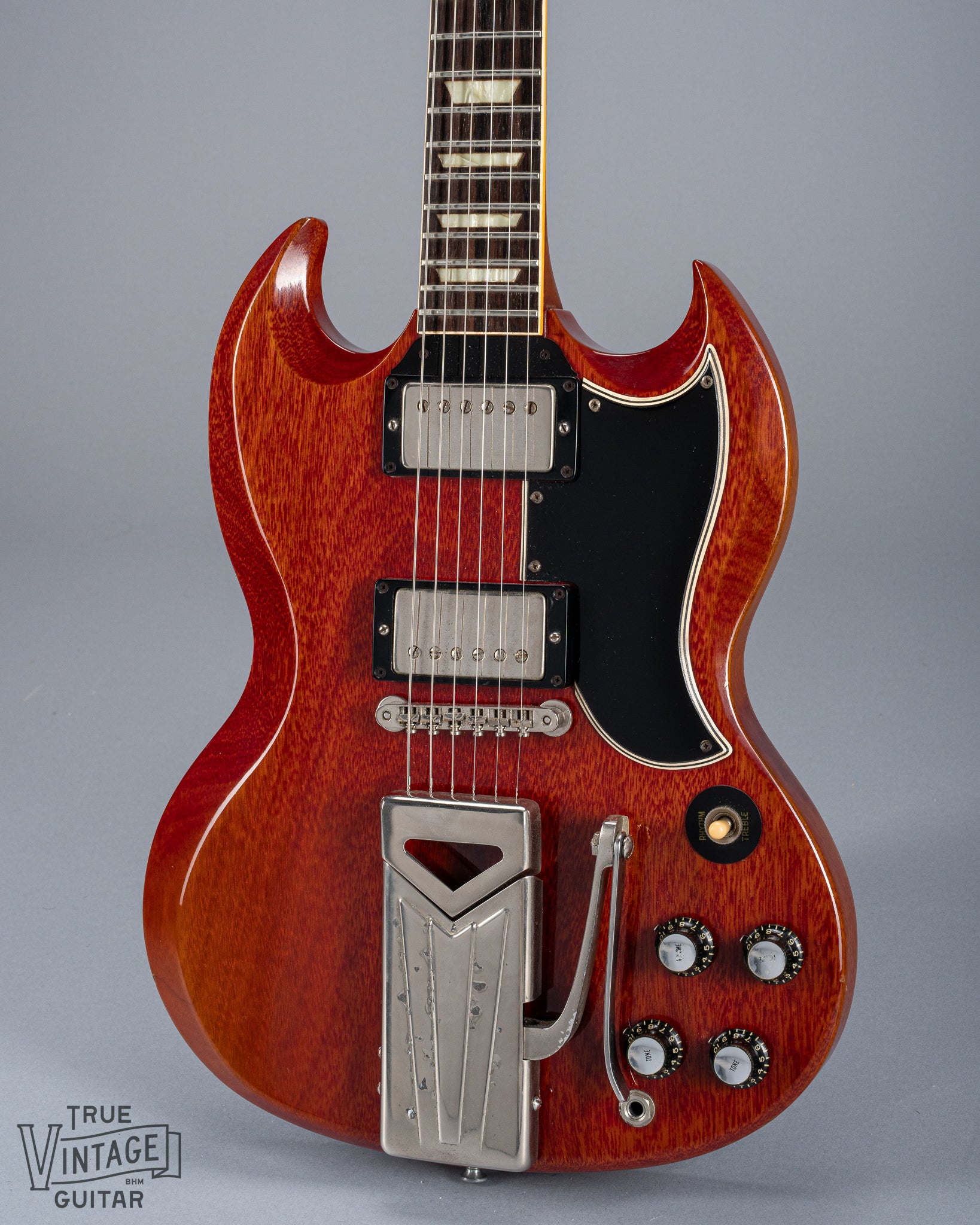 Front of 1961 Gibson Les Paul Standard Cherry Guitar PAF Sideways Vibrola