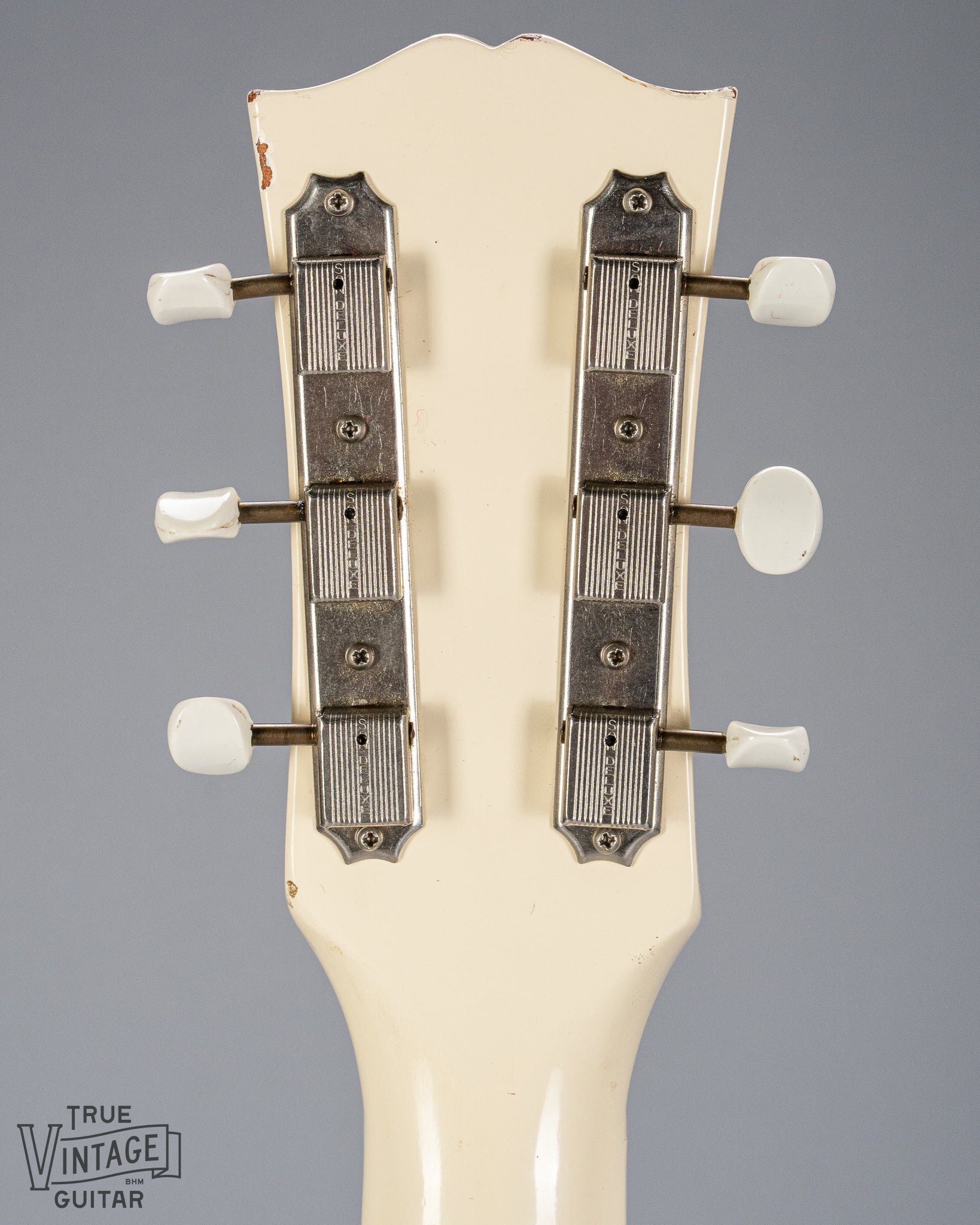 back of 1962 Gibson SG Special white guitar headstock tuners