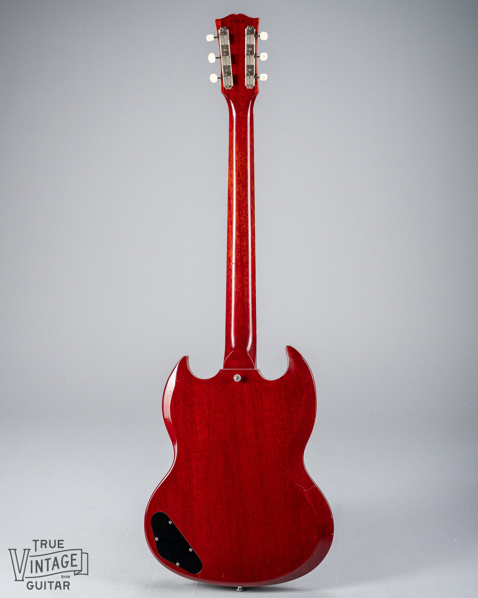Back of Gibson Les Paul Junior Cherry red guitar body neck and headstock