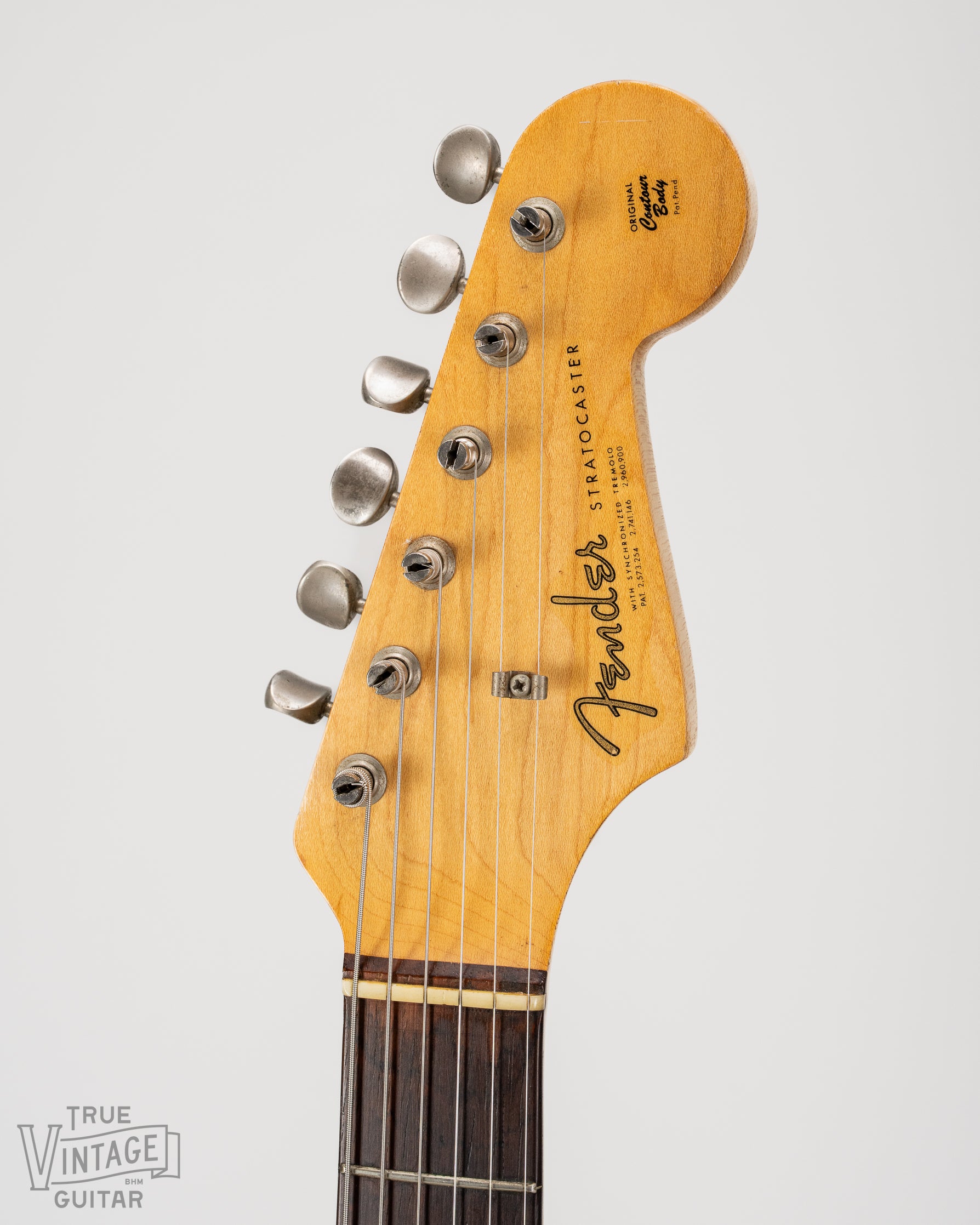 Headstock of 1963 Fender Stratocaster Lake Placid Blue
