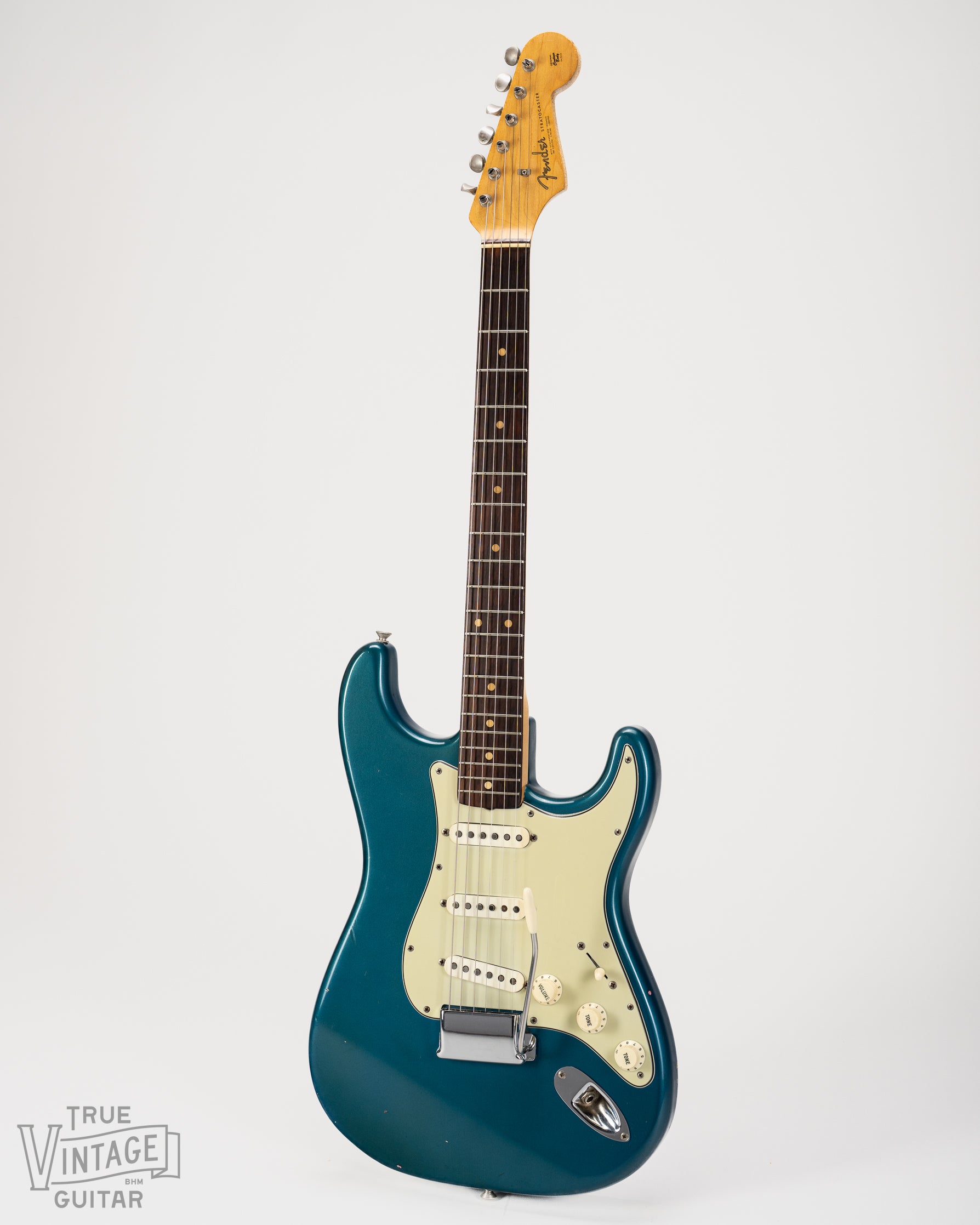 Front of 1963 Fender Stratocaster Lake Placid Blue Metallic guitar