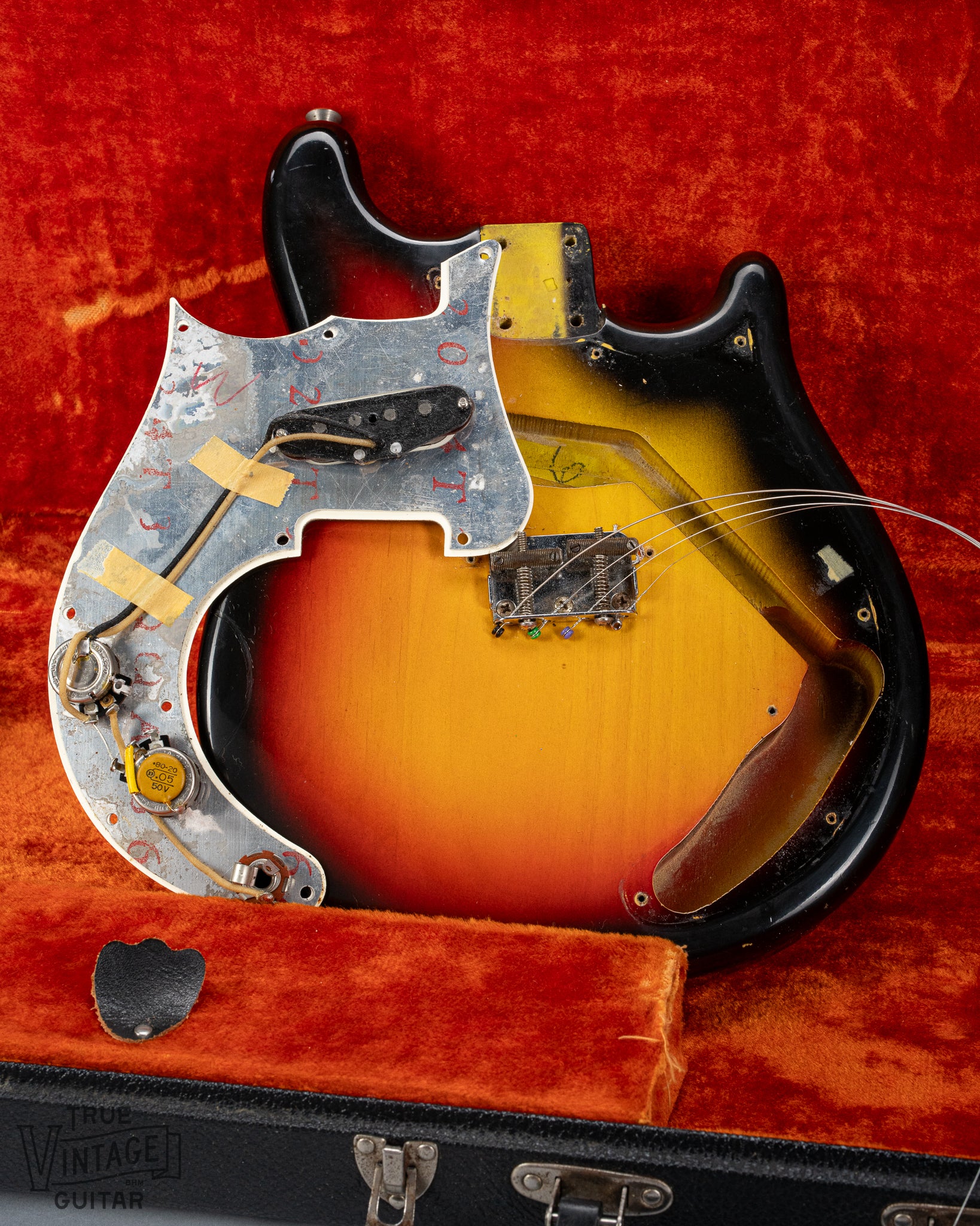 1965 Fender Electric Mandolin Sunburst guitar mandolin under the pickguard control cavity pickup wiring pots 