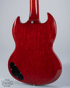 back of 1964 Gibson SG Junior Cherry guitar body pickguard dog ear P90 bridge wrap around tailpiece volume and tone controls fretboard original frets control cavity plate strap button