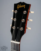 Front of 1964 Gibson SG Junior Cherry guitar neck headstock fretboard original frets tuner buttons Gibson logo nut truss rod cover