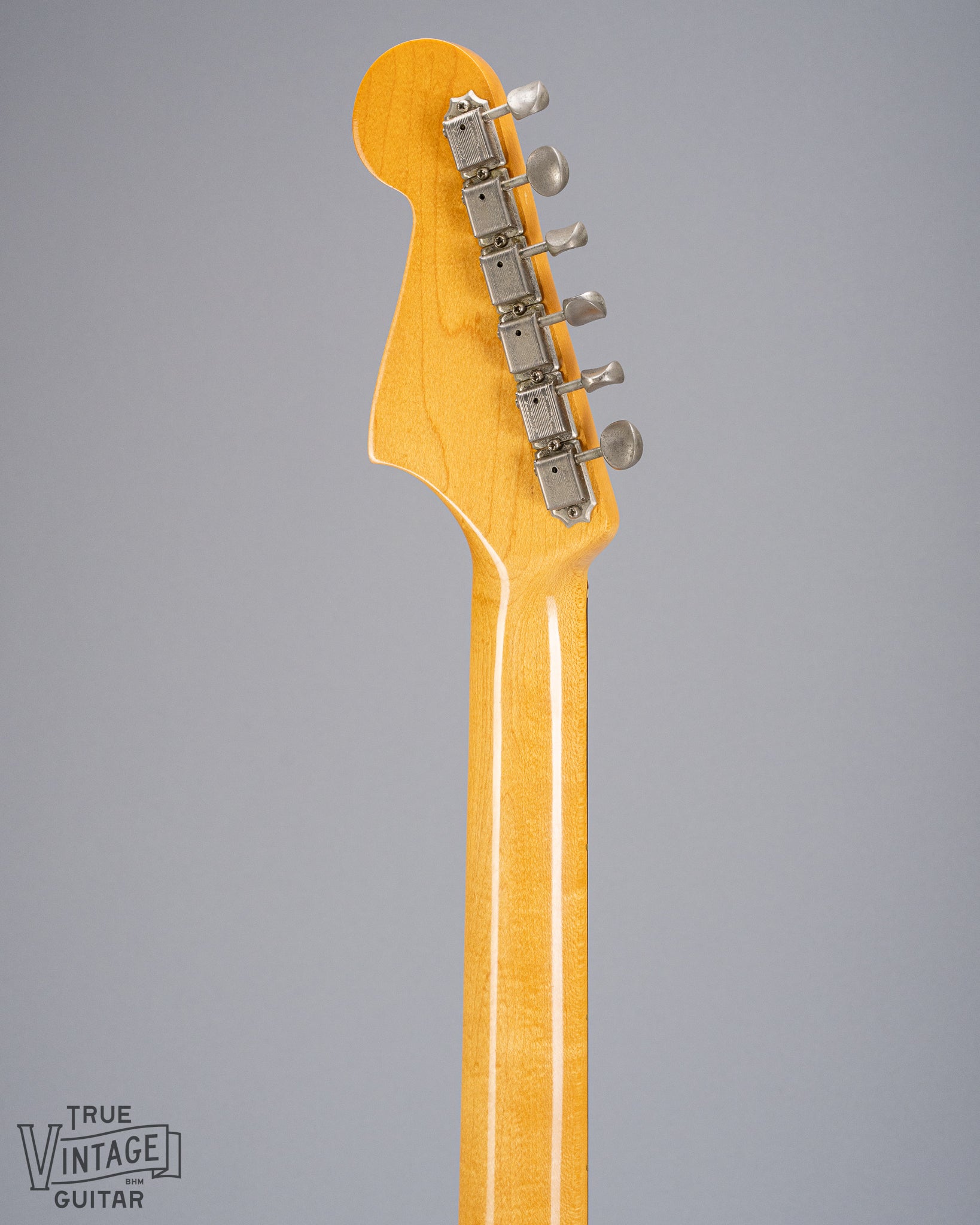 back of 1965 Fender Jazzmaster sunburst guitar neck and headstock tuners