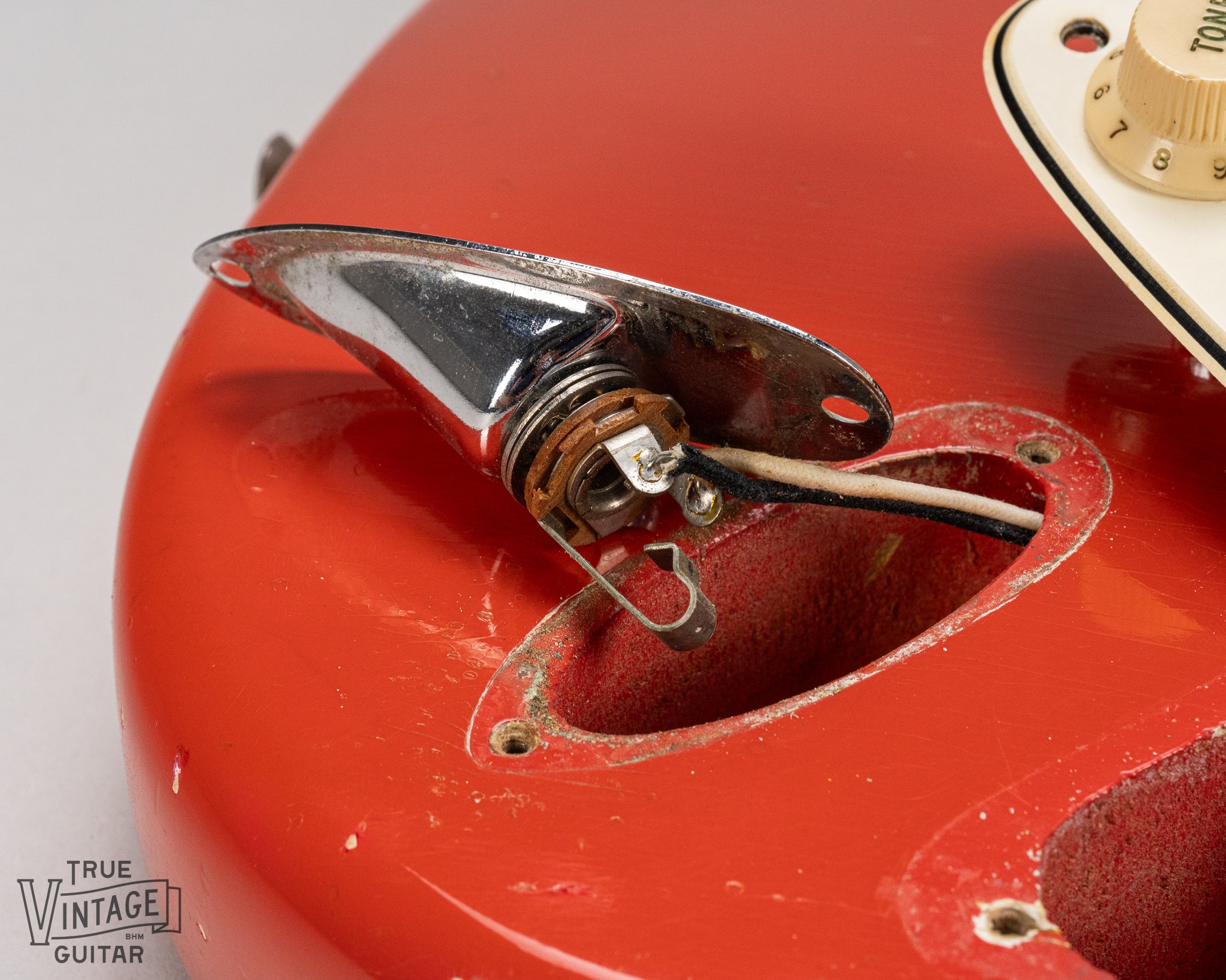 1965 Fender Stratocaster Fiesta Red custom color guitar input jack solder