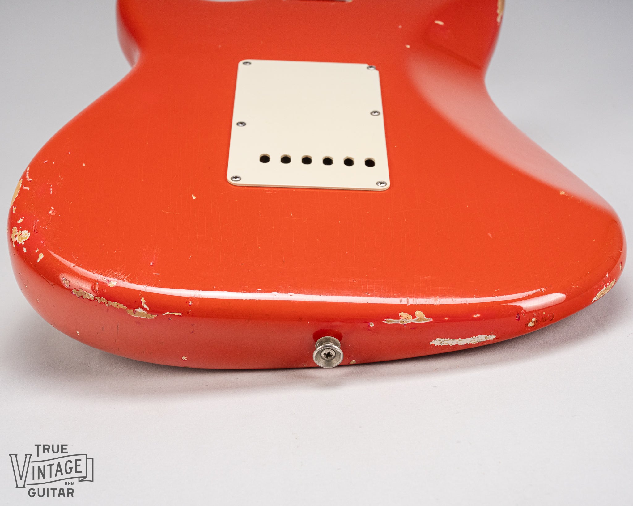 1965 Fender Stratocaster Fiesta Red custom color guitar finish wear