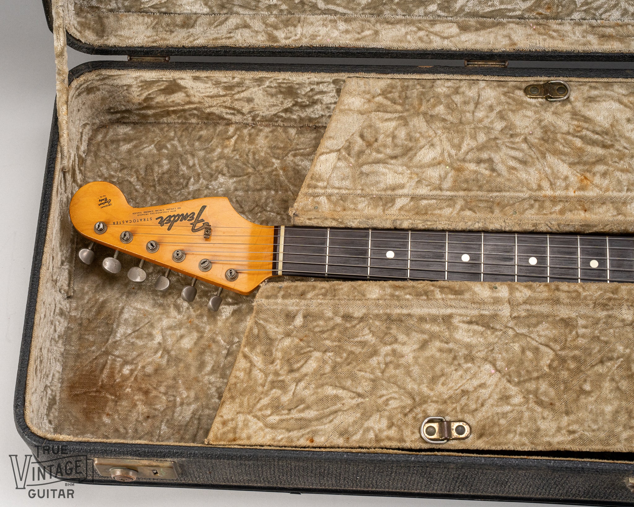 1965 Fender Stratocaster Fiesta Red custom color guitar headstock and neck in original Australia Case