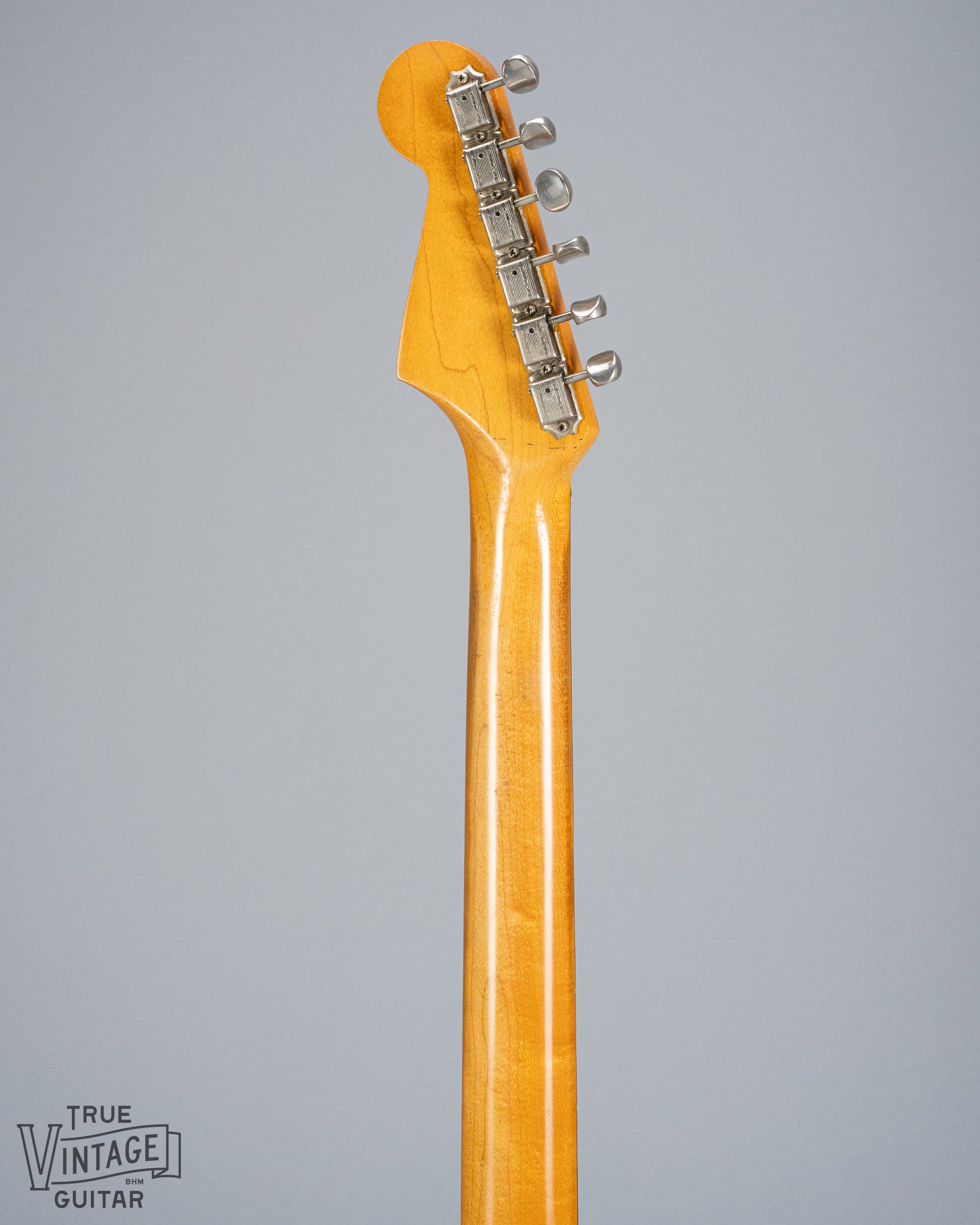 back of 1965 Fender Stratocaster Sunburst guitar neck and headstock tuning machines