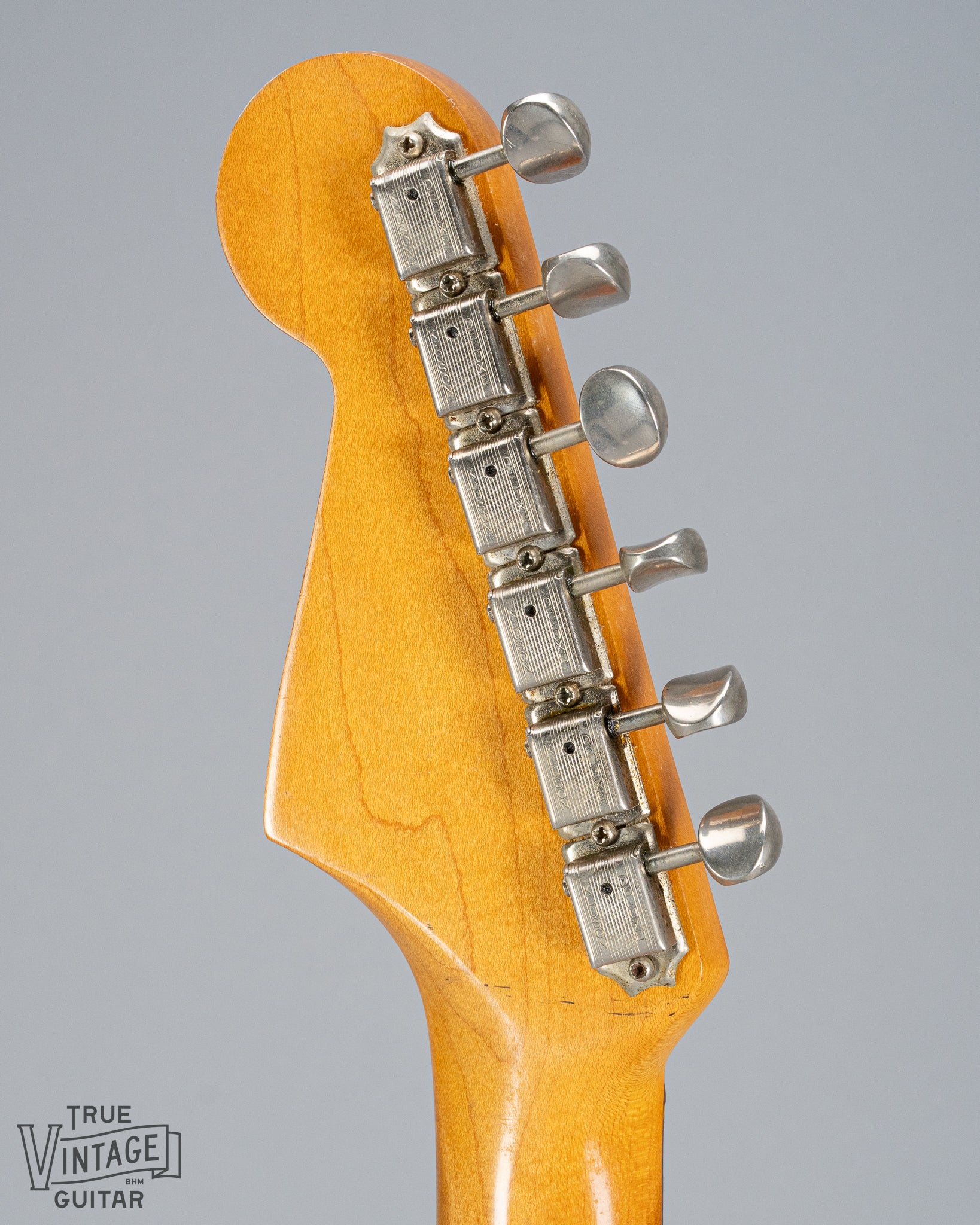 back of 1965 Fender Stratocaster Sunburst guitar headstock tuning machines