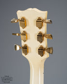 back of 1965 Gibson SG Custom white guitar three pickup with Bigsby B5 vibrato tailpiece headstock