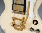 Front of 1965 Gibson SG Custom white guitar three pickup with Bigsby B5 vibrato tailpiece