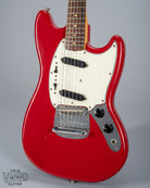 front of 1965 Fender Mustang Red guitar body sparkle pick guard single coils original hardware 