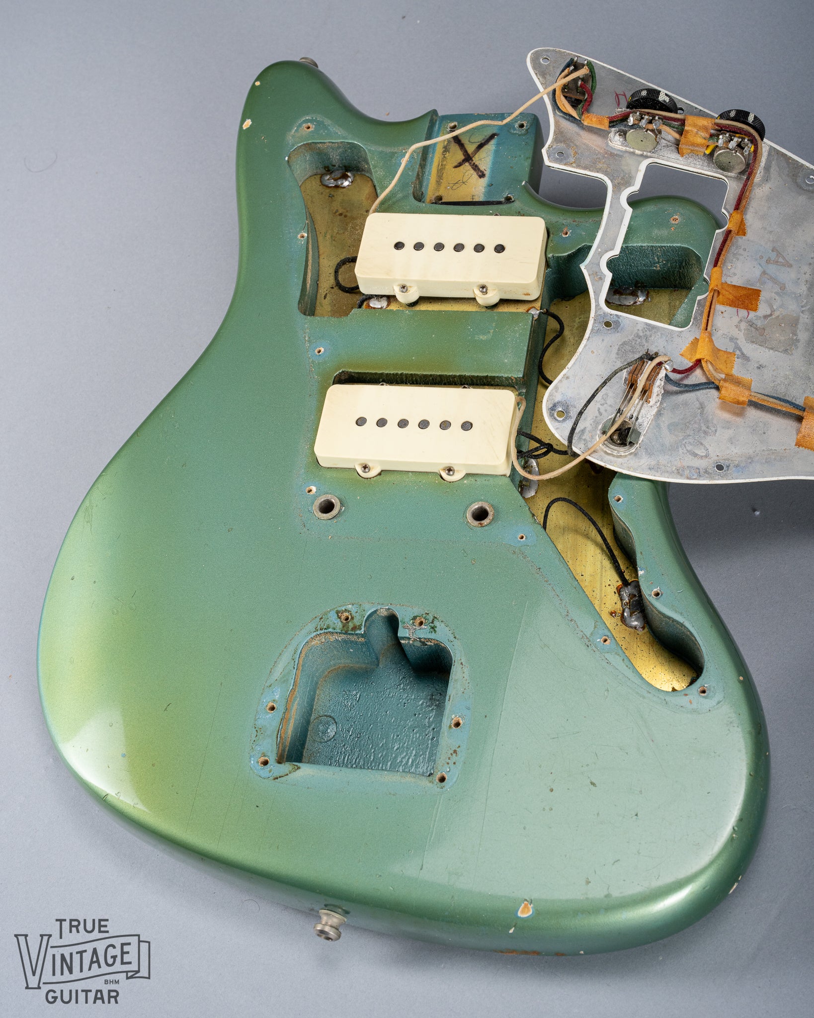 1966 Fender Jazzmaster Blue Ice Metallic Custom Color Guitar interior cavity