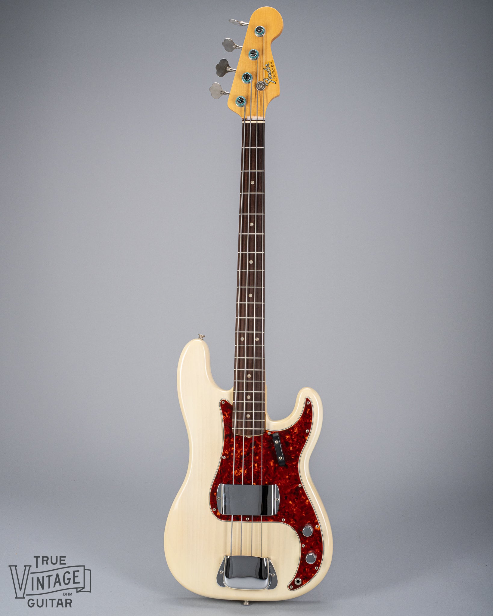 front of 1966 Fender Precision Bass Blond bass guitar body neck and headstock