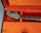 Front of 1966 Fender Jazzmaster Blue Ice Metallic Custom Color Guitar matching headstock in original case