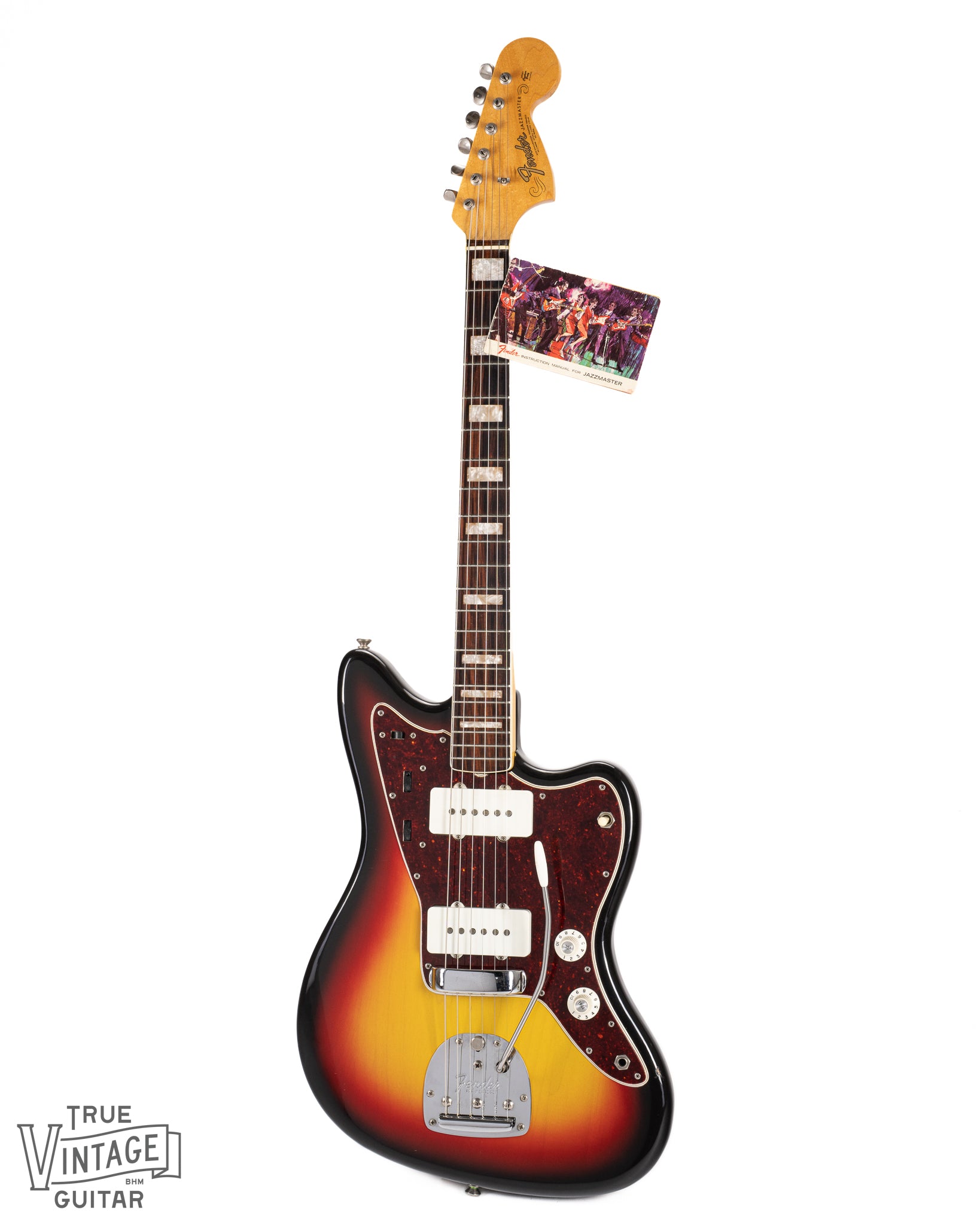 Front of 1967 Fender Jazzmaster Sunburst and Hangtag