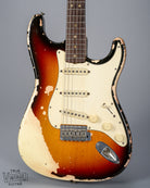 front of 1970 Fender Stratocaster sunburst over white finish distress original pickups bridge 