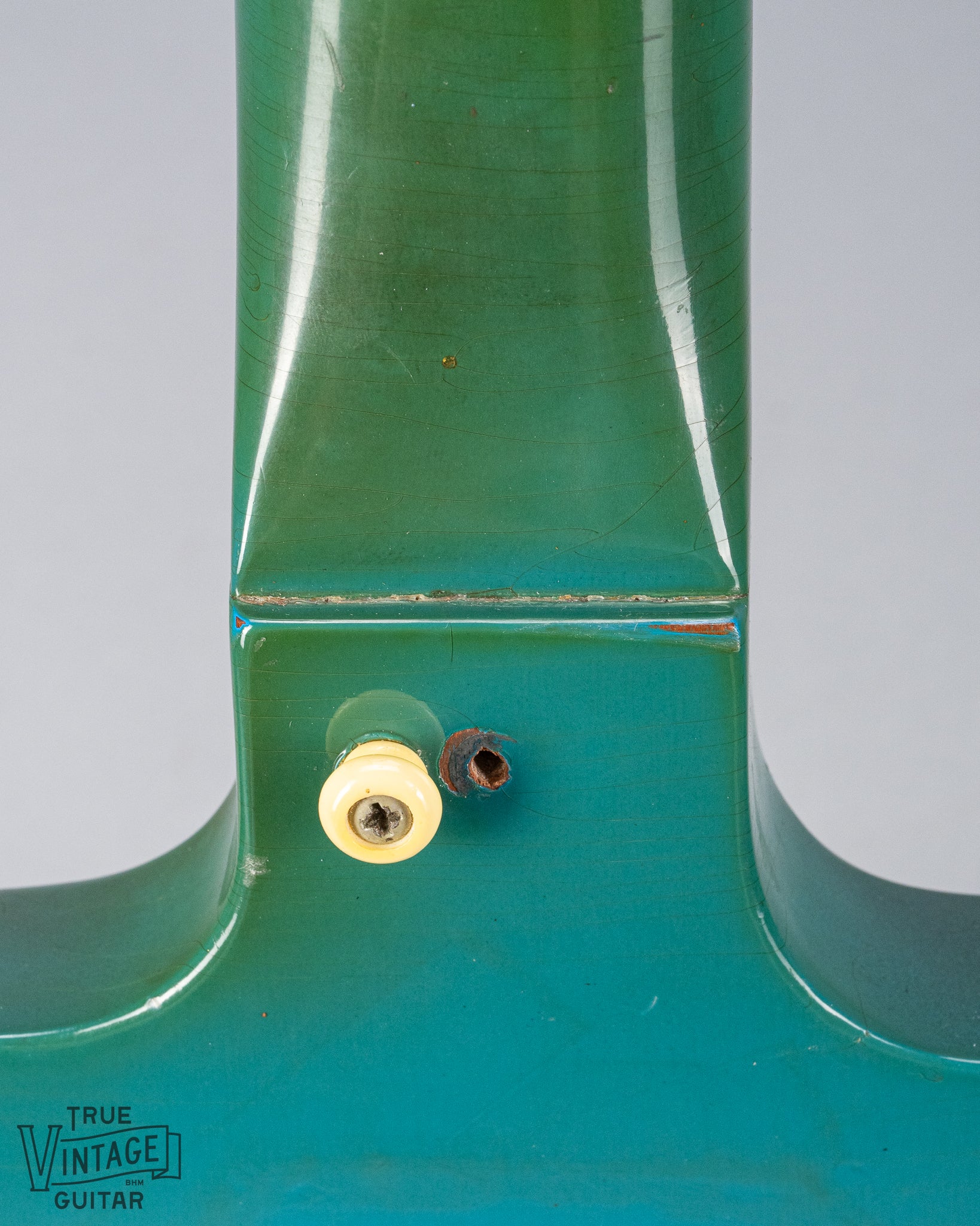 Vintage 1971 Gibson SG Standard neck heel and strap button in custom color blue turquoise finish with stereo varitone switch