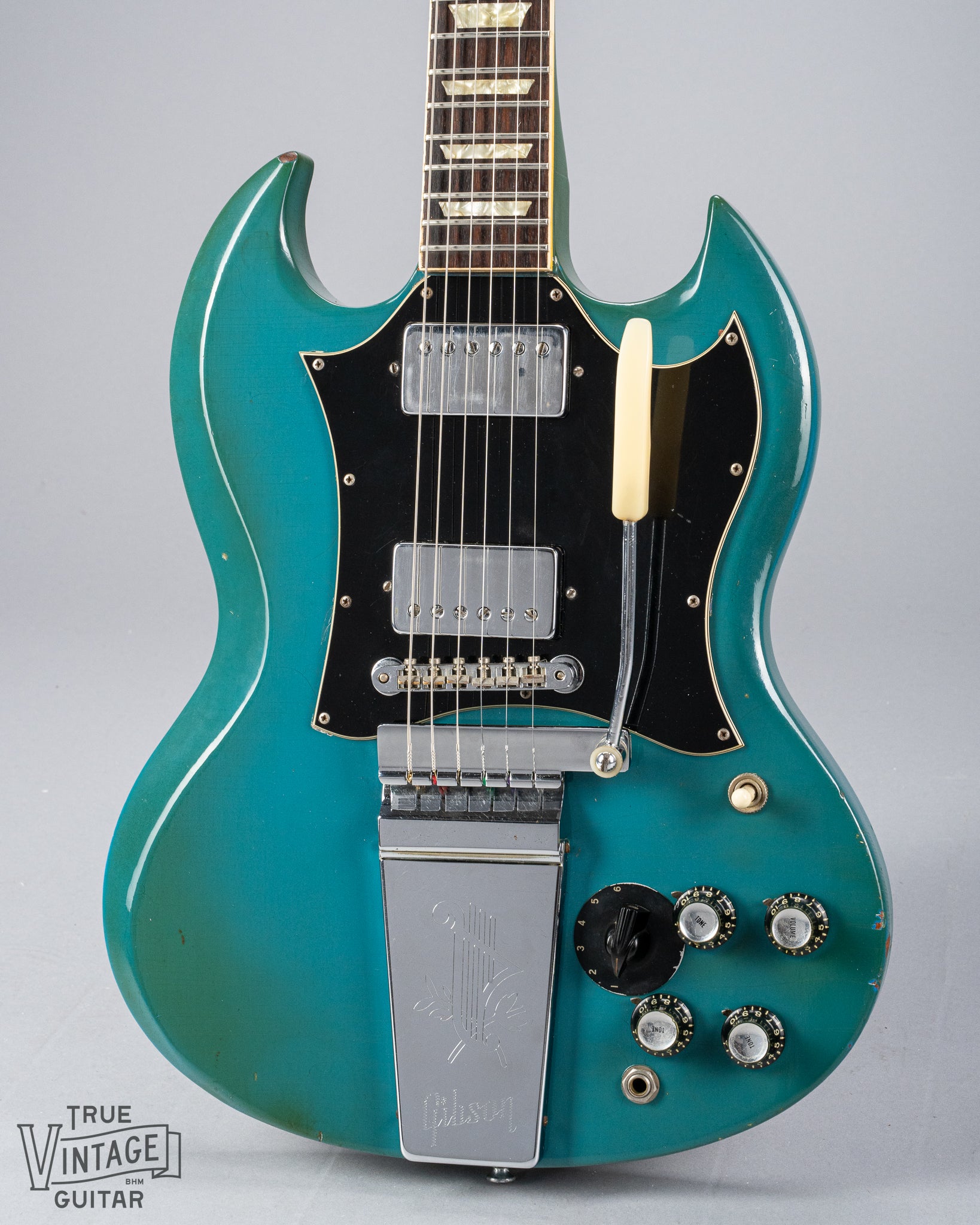 Vintage 1971 Gibson SG Standard body in custom color blue turquoise finish with stereo varitone switch