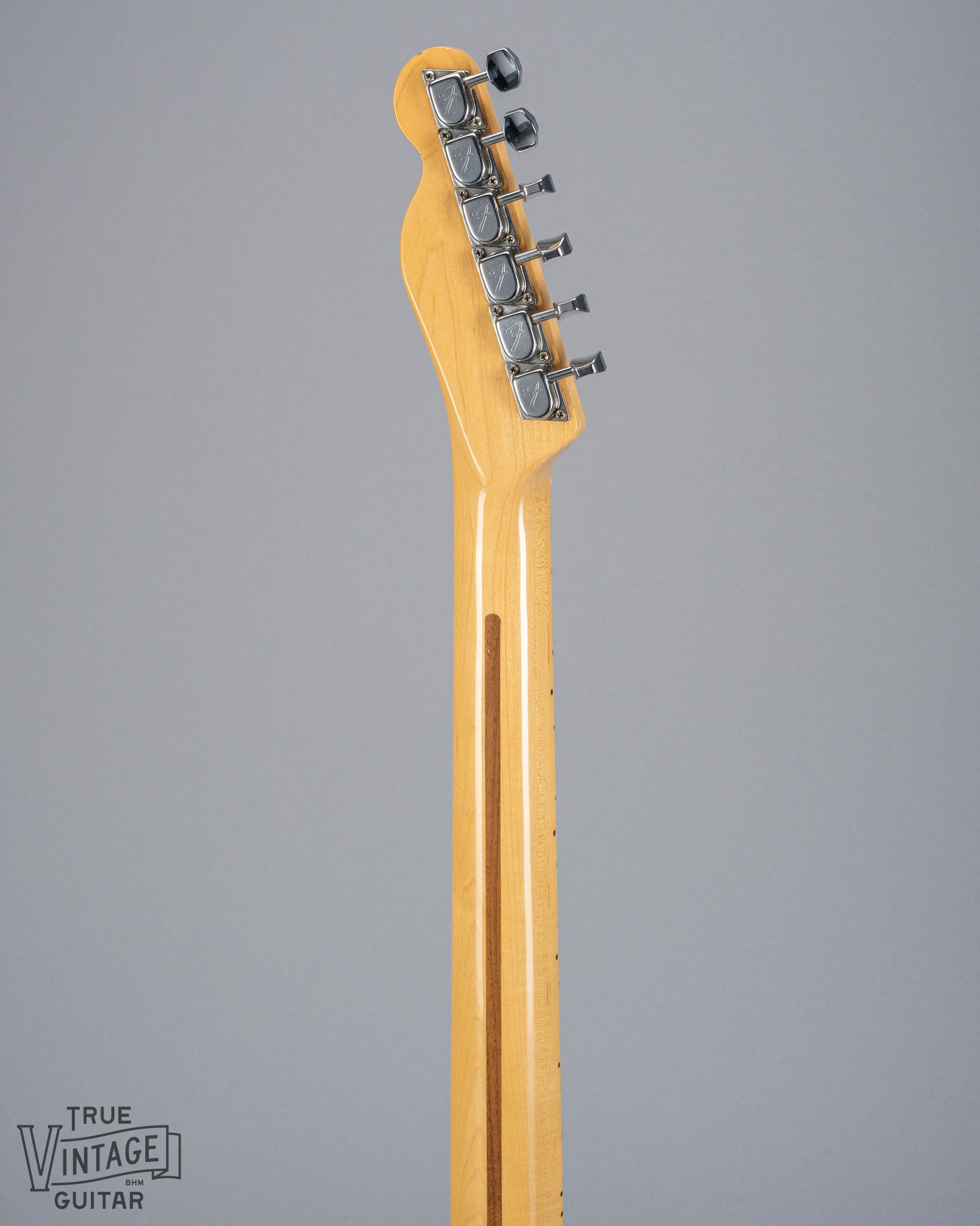 back of 1978 Fender Telecaster Thinline Black guitar neck and headstock original tuners