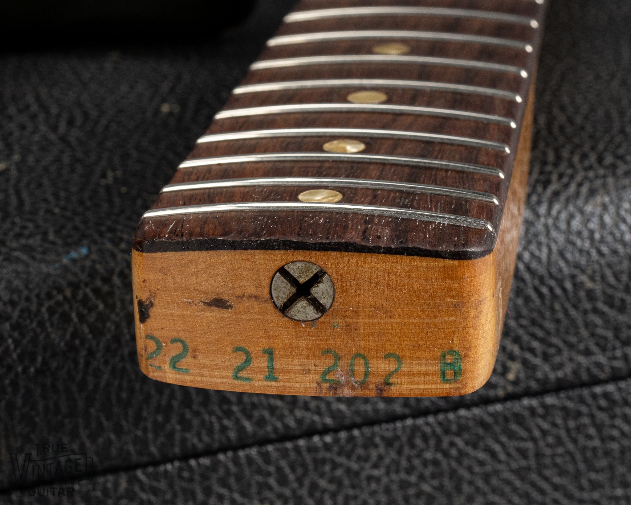 1970 Fender Stratocaster sunburst over white guitar interior neck heel 